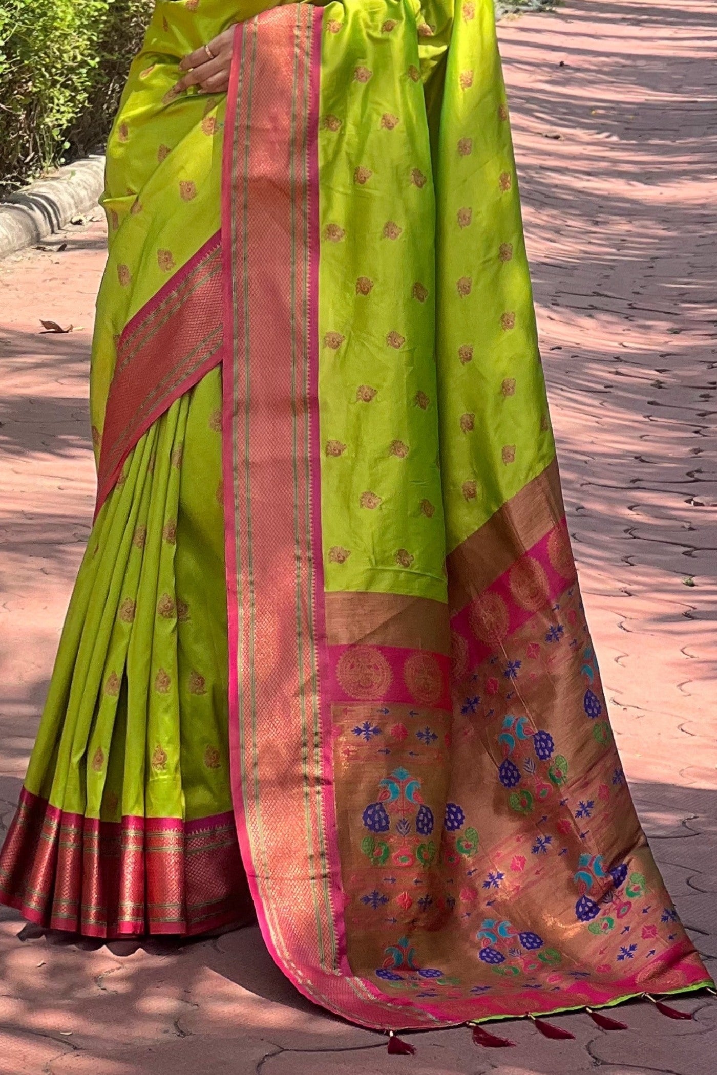 Citron Green Woven Paithani Saree