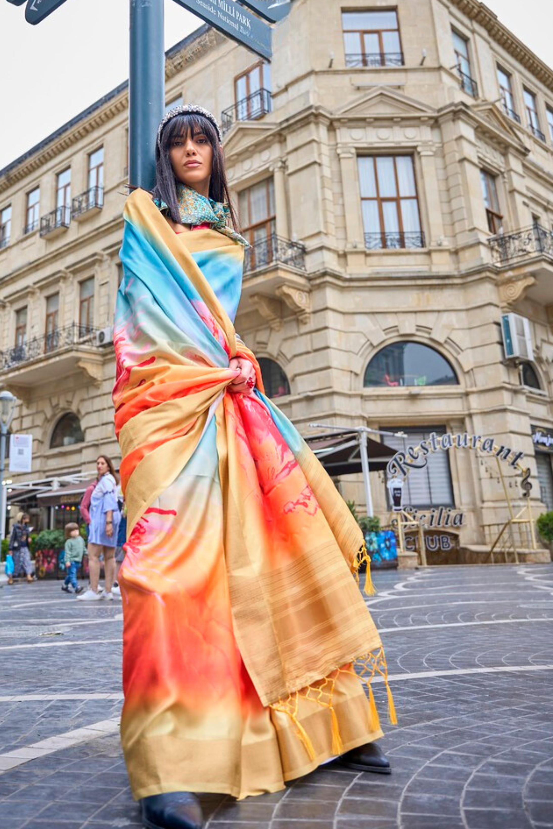 Harvest Yellow and Pink Handloom Gaji Silk Saree