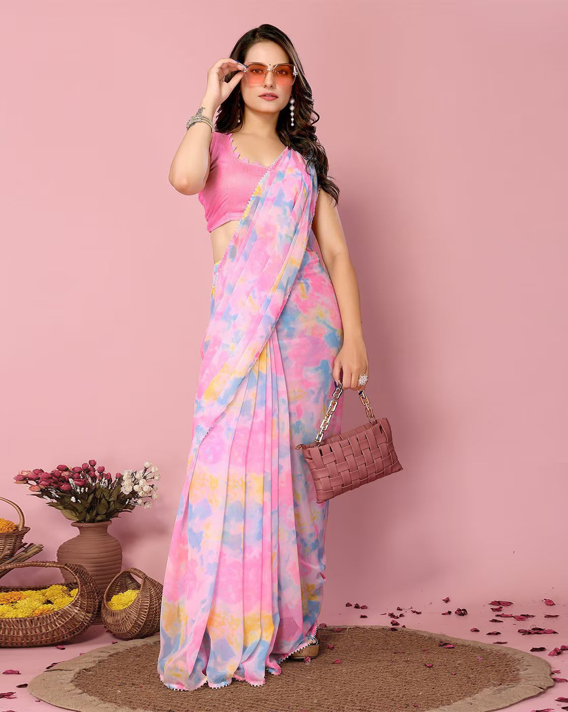 Pink Color Soft Georgette Ready to Wear Saree