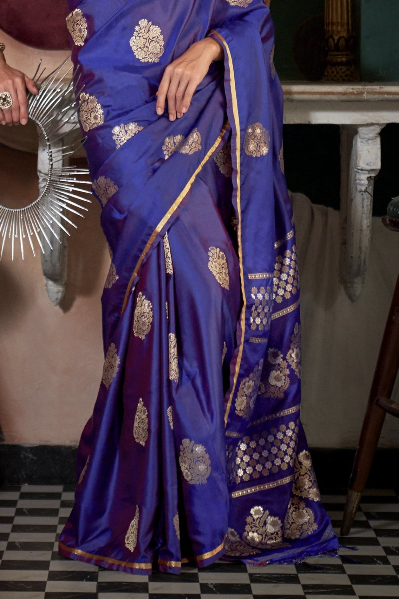 Butterfly Bush Purple Banarasi Handloom Satin Saree