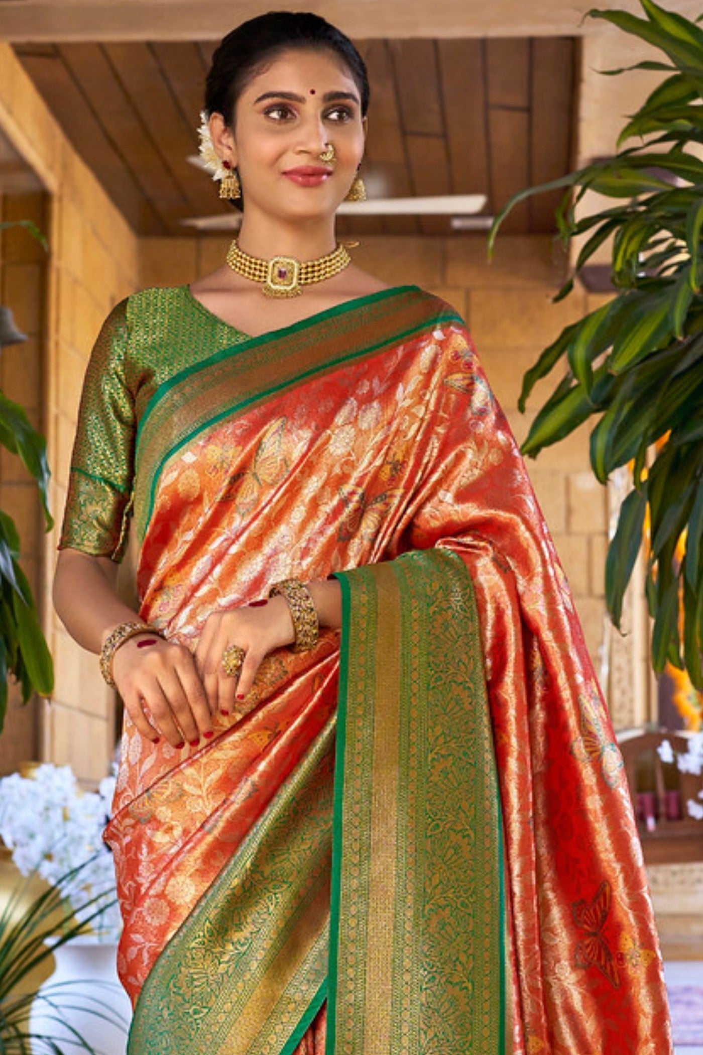 Copper Orange Woven Kanjivaram Saree