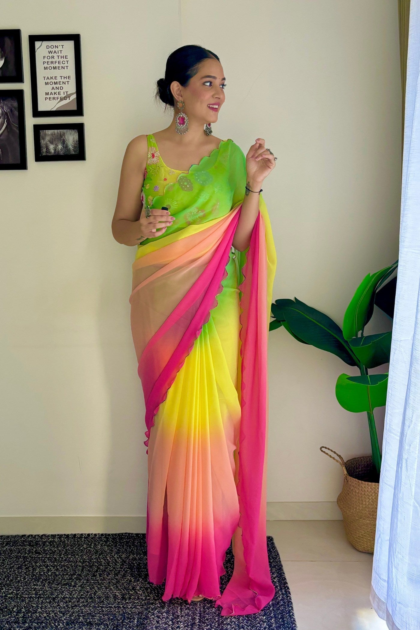 Multicolor Green Georgette Saree