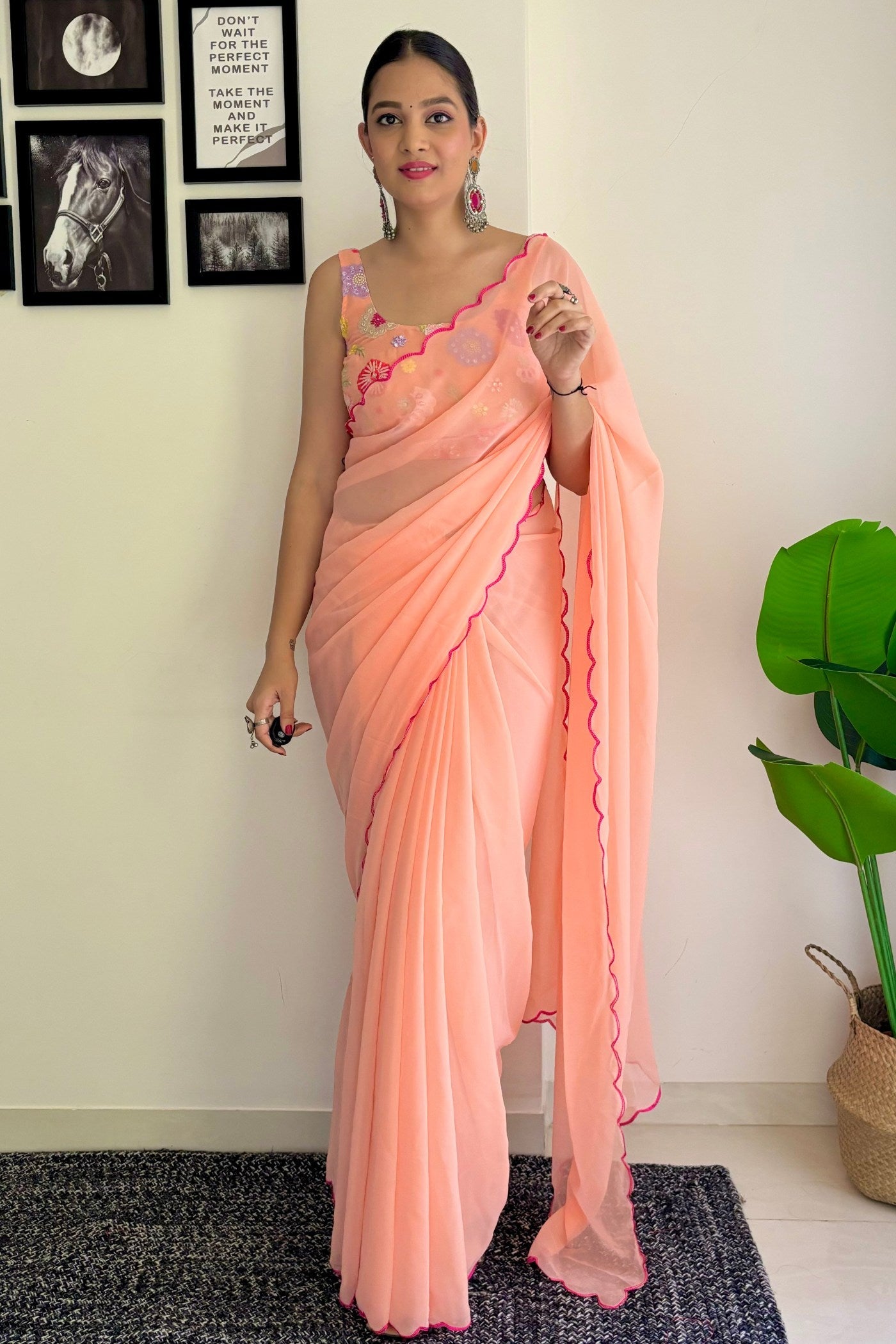 Blushing Peach Gerogette Saree