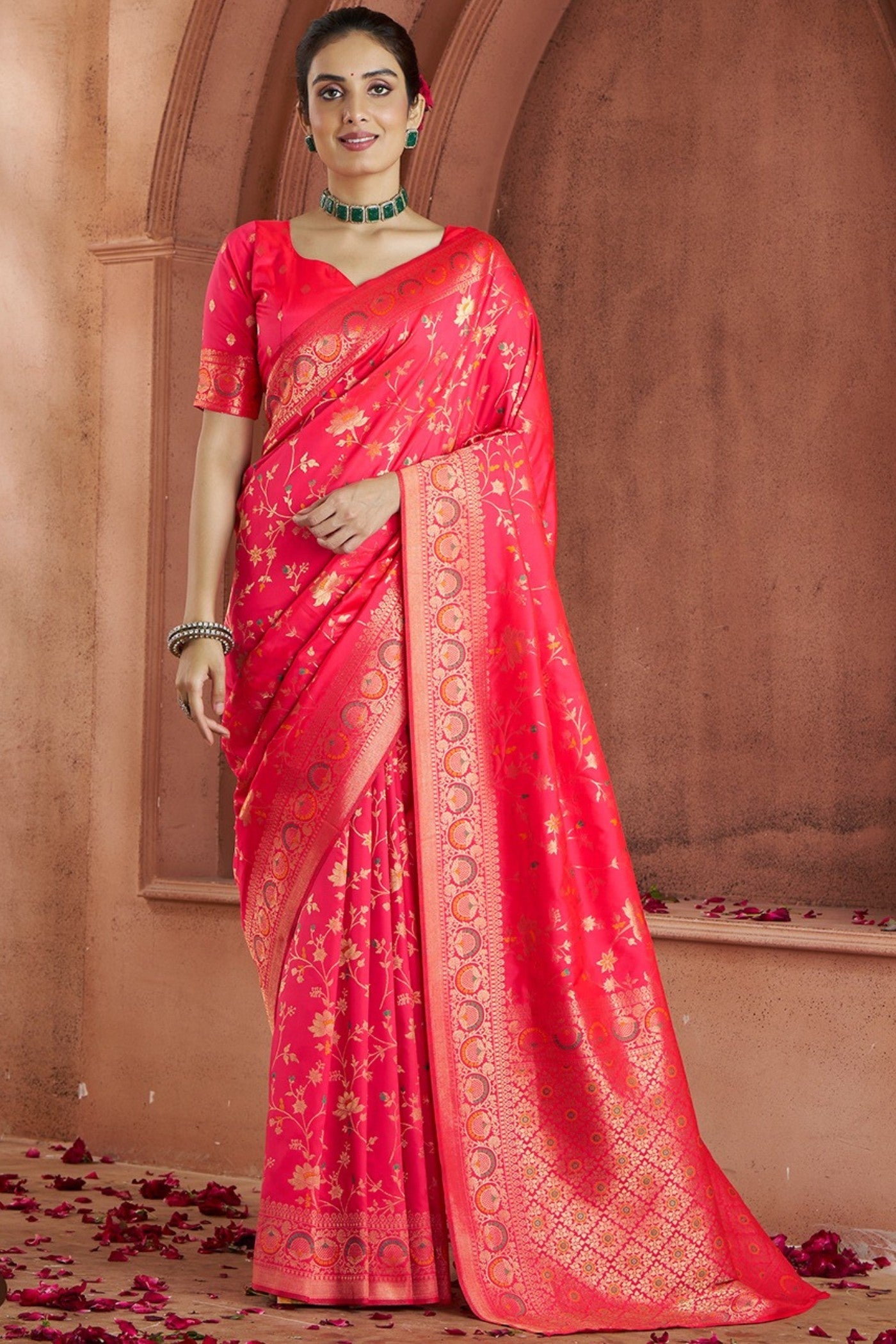 Rose Pink Woven Banarasi Saree