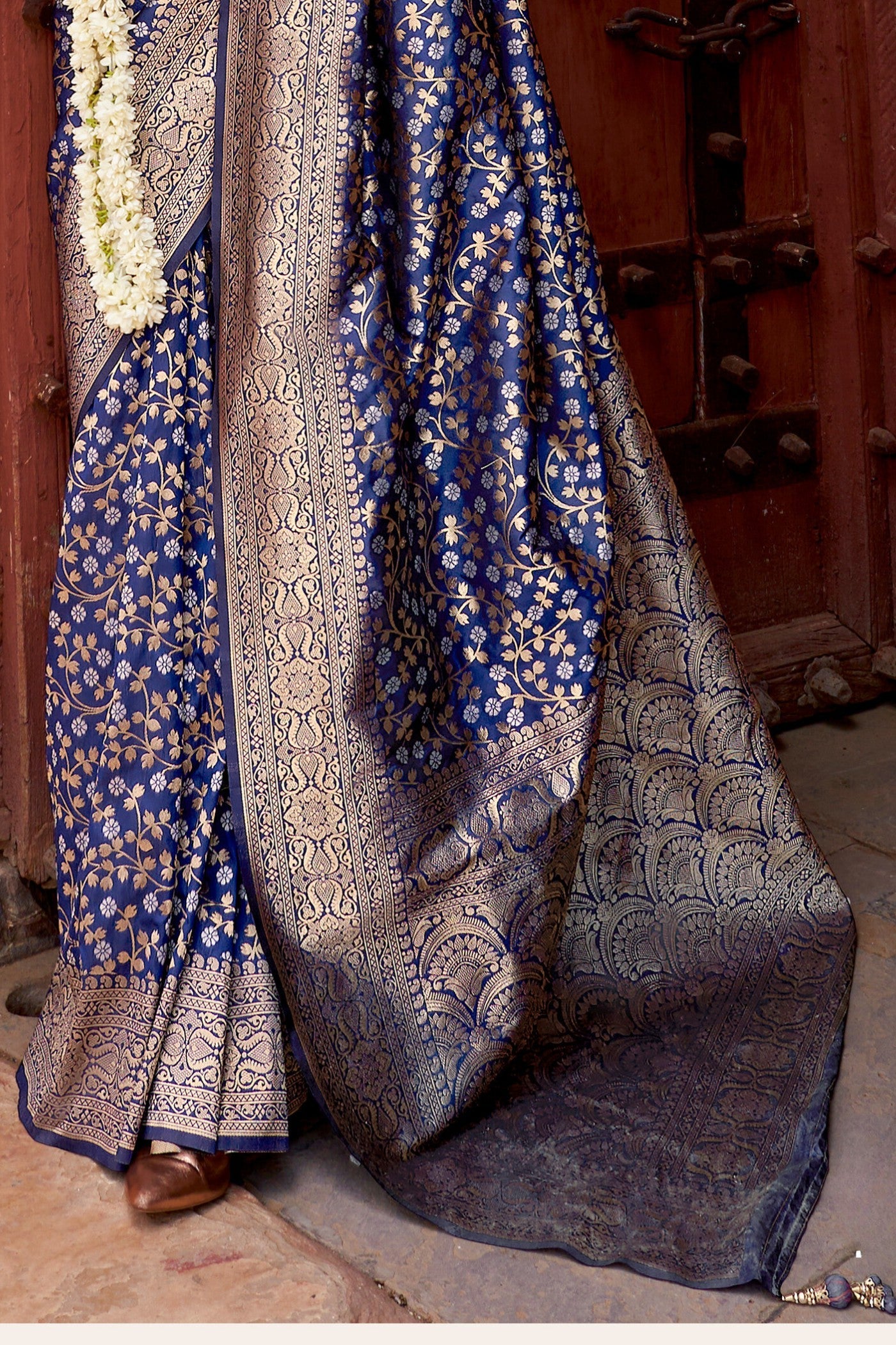 Dolphin Blue Woven Banarasi Saree