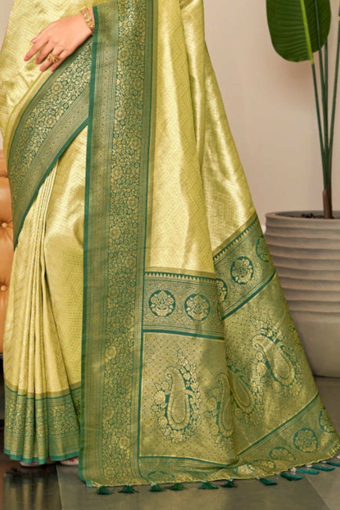 Lemon Yellow Zari Woven Kanjivaram Saree