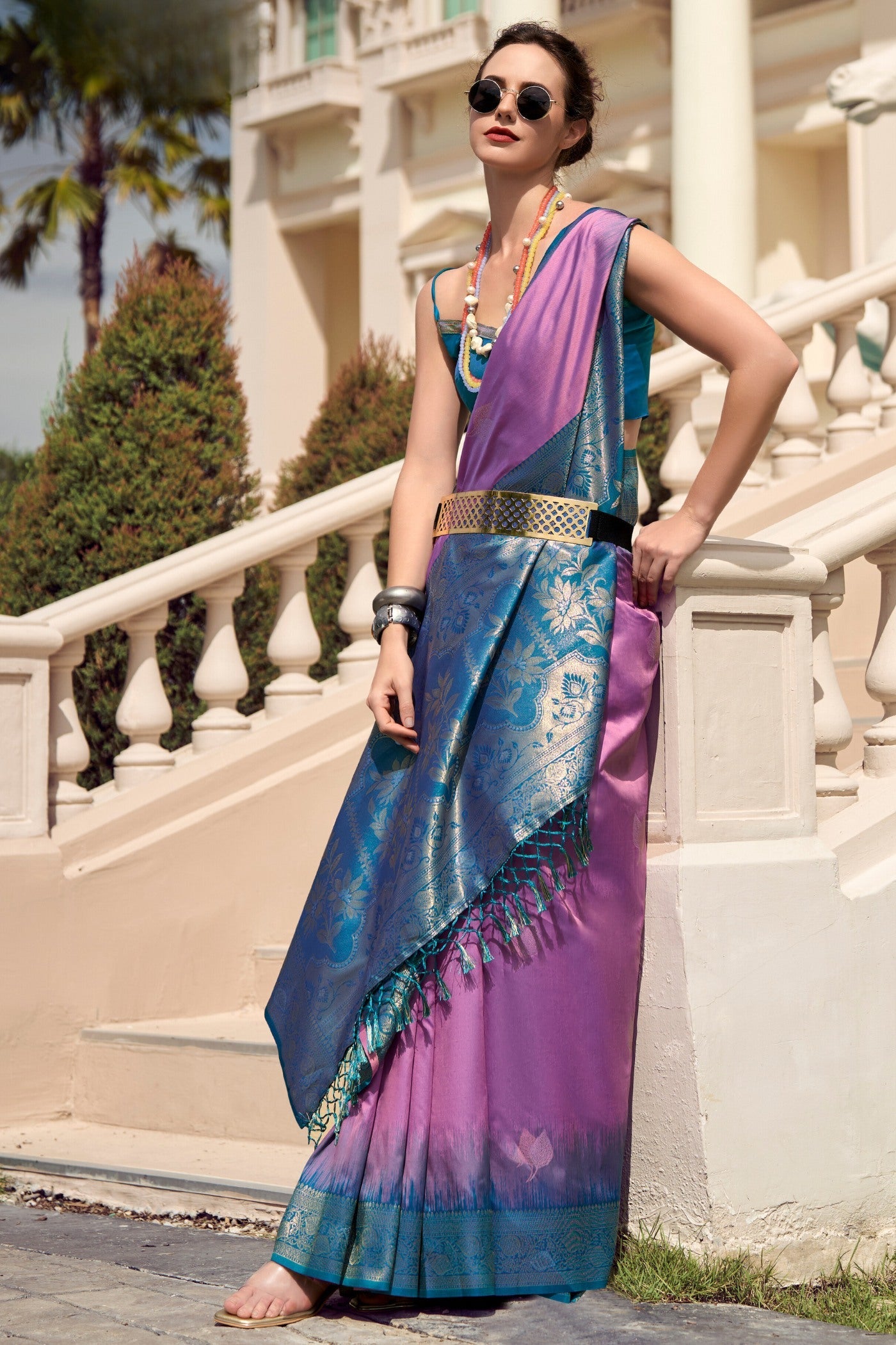 Tapestry Purple Woven Banarasi Soft Silk Saree