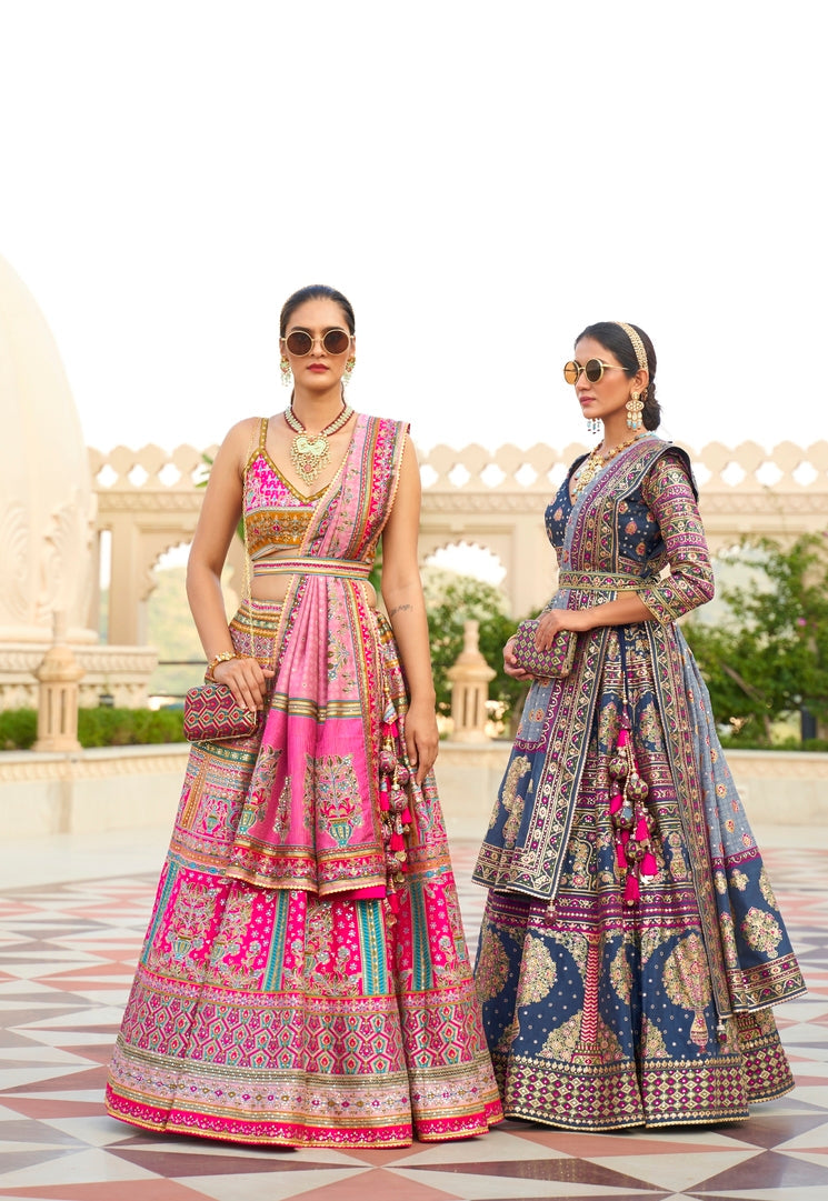 Rose Wood Pink Woven Lehenga Choli With Heavy Embroidery Work