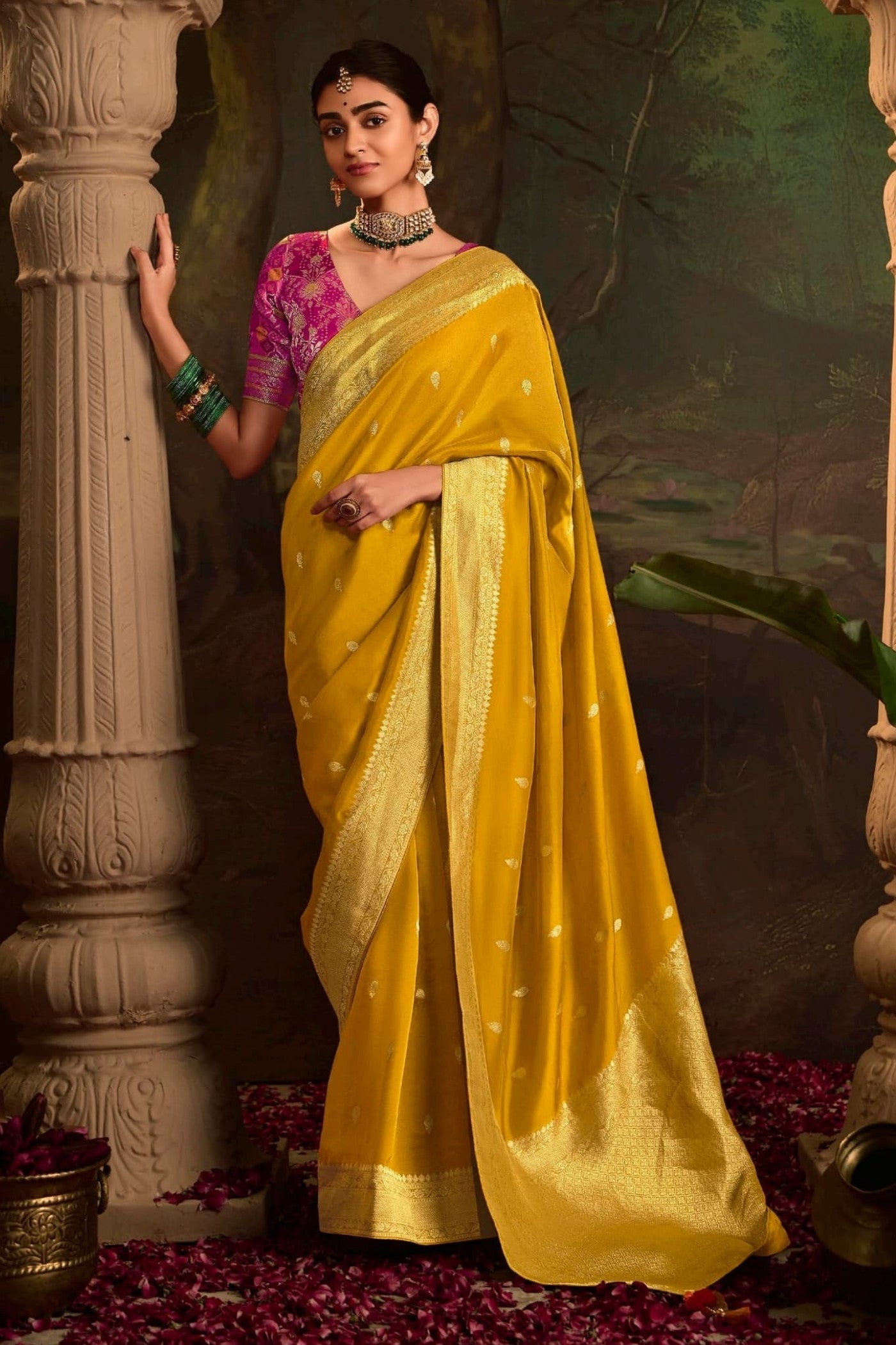 Equator Yellow Designer Banarasi Dola Silk Saree