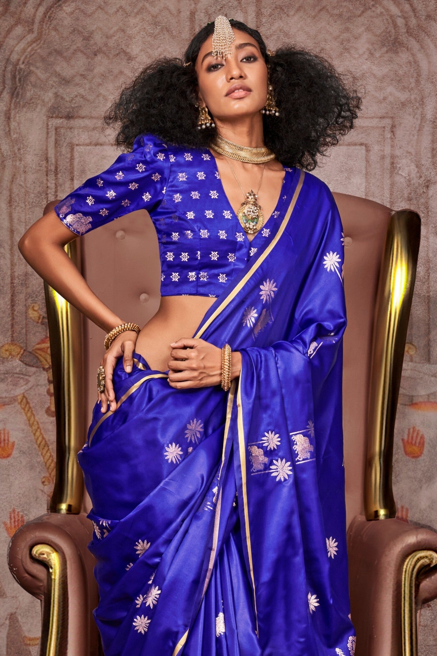 Cobalt Blue Banarasi Pichwai Satin Saree