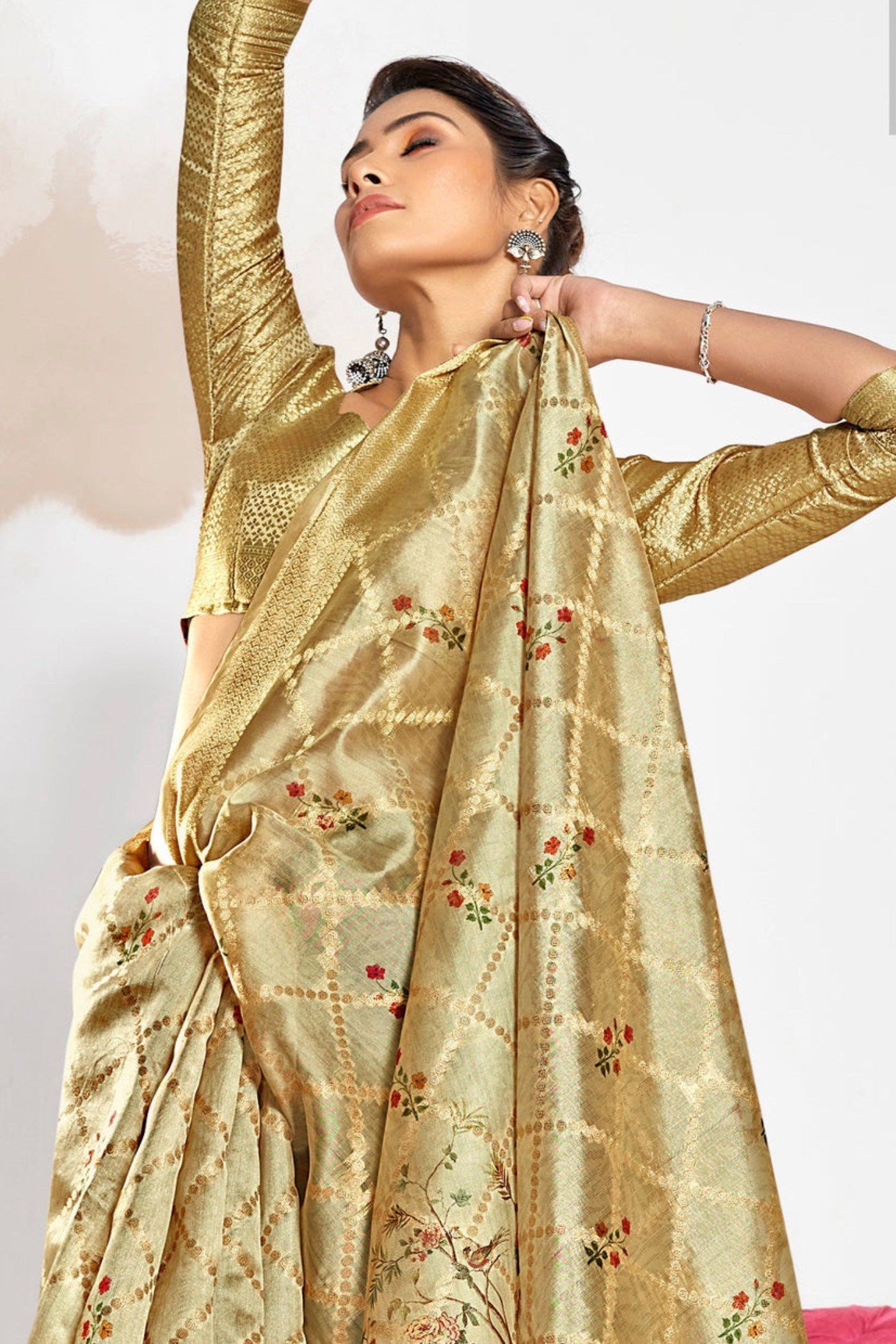 Vanila Cream Digital Printed Banarasi Saree