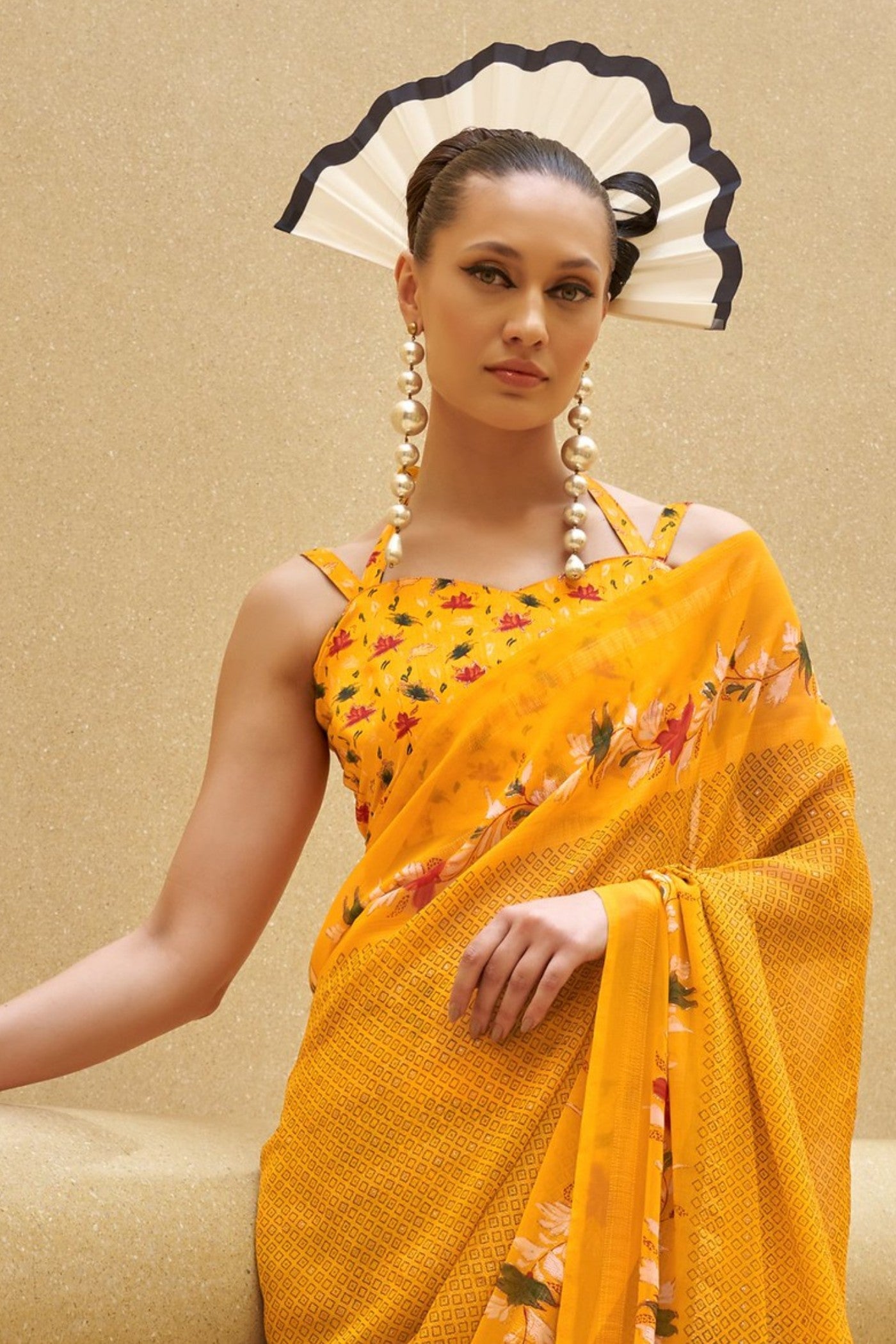 Tulip Yellow Georgette Printed Saree