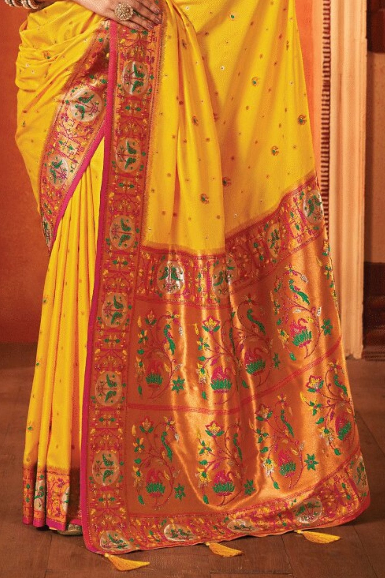 Fire Bush Yellow Woven Paithani Saree