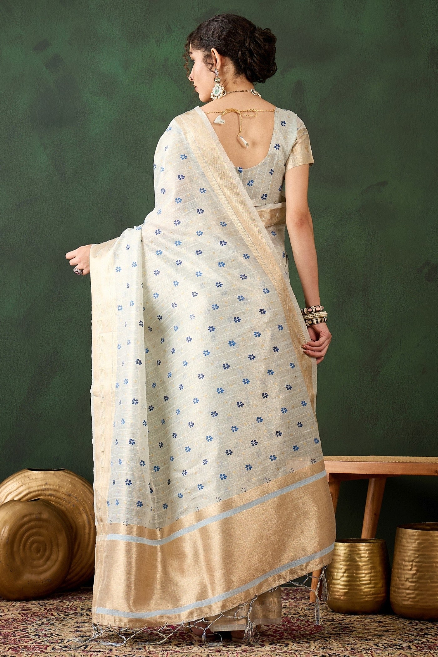 Pearl White Woven Khadi Organza Saree