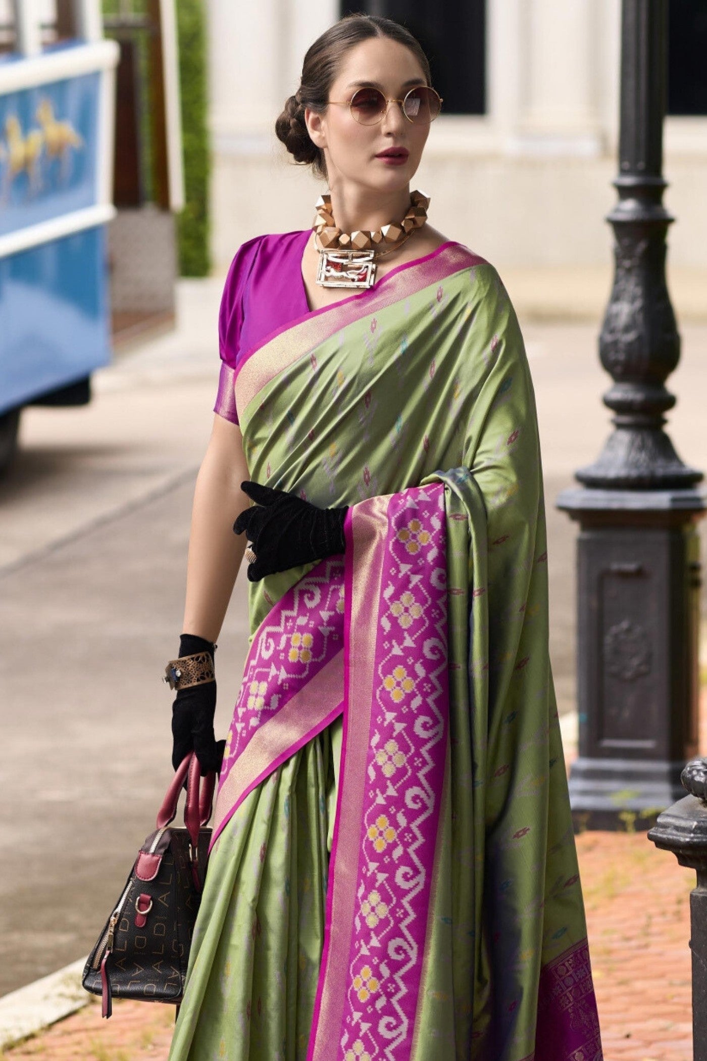 Avocado Green Woven Banarasi Soft Silk Saree