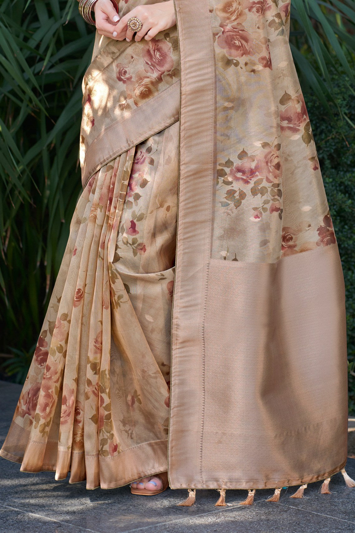 Rodeo Dust Brown Digital Printed Organza Saree