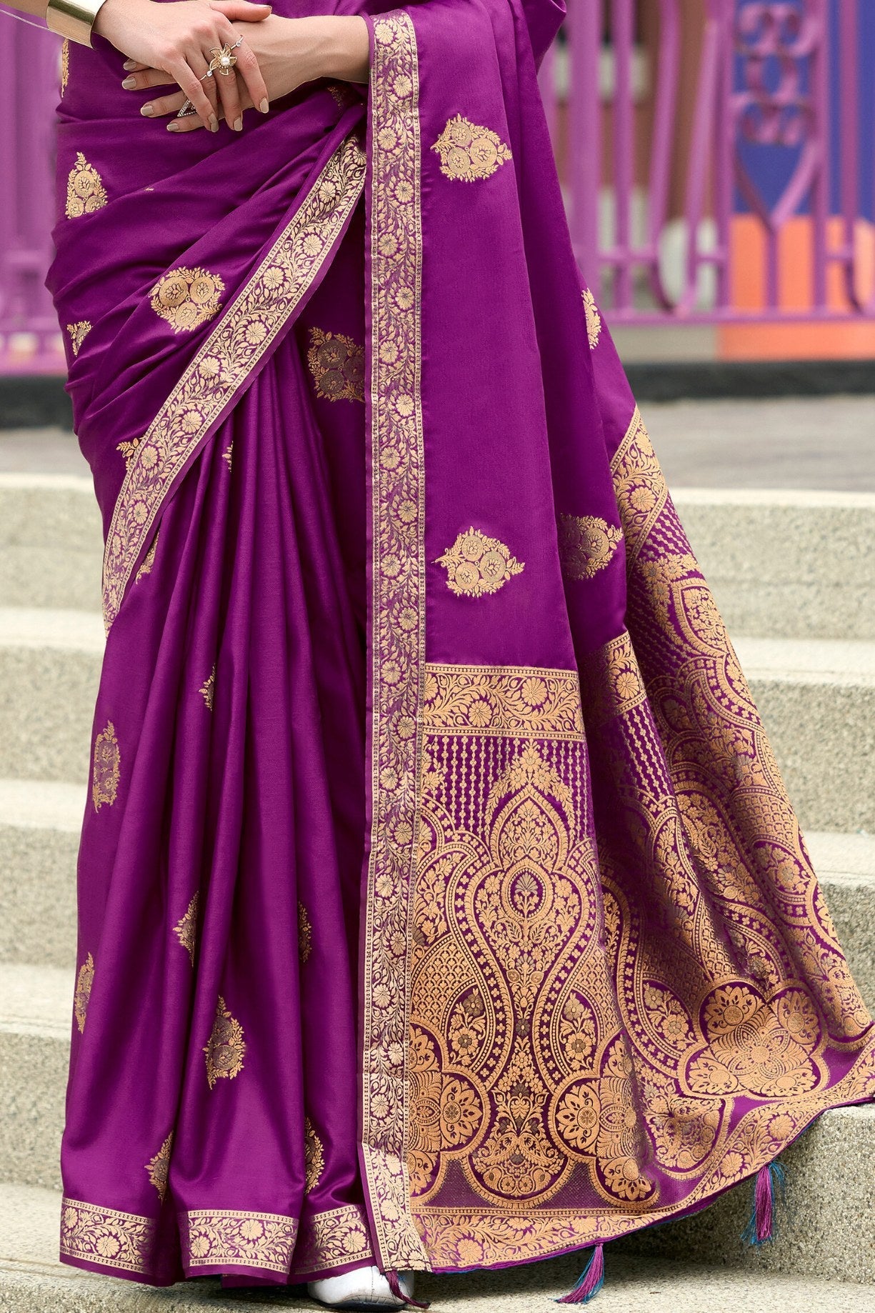 Midnight Pearl Purple Banarasi Handloom Satin Saree