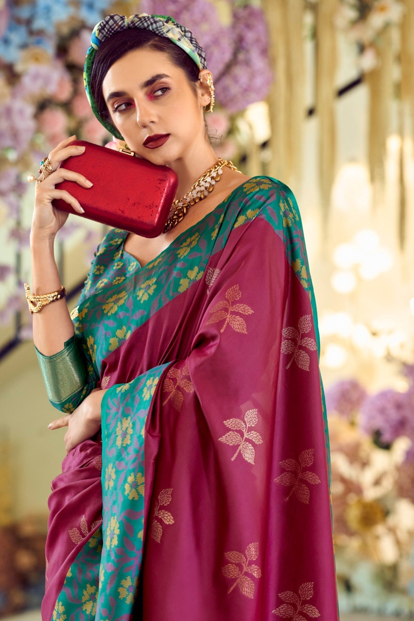 Claret Maroon Woven Banarasi Soft Silk Saree