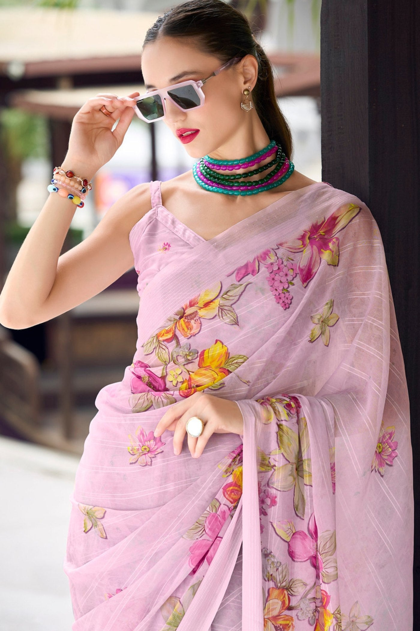 Blossom Pink Chiffon Silk Saree