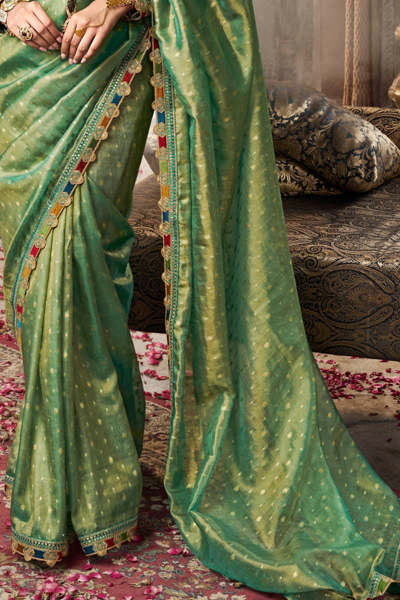 Highland Green Tissue Designer Saree