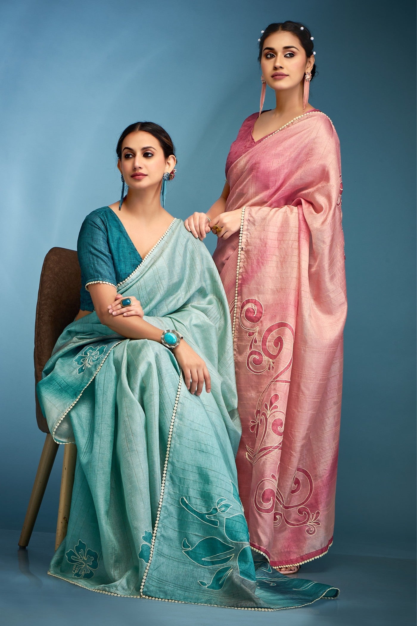 Peony Pink Designer Tussar Silk Saree