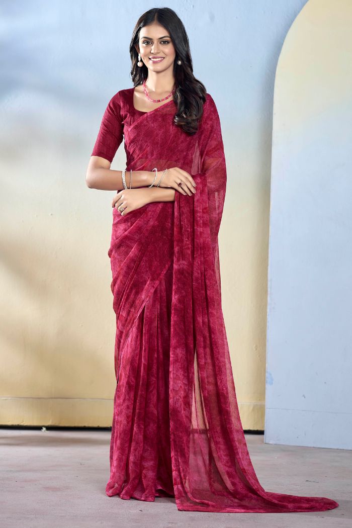 Burgundy Maroon Ready To Wear Georgette Saree