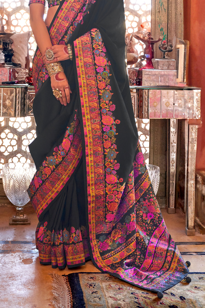 Cape Cod Black Printed Banarasi Saree