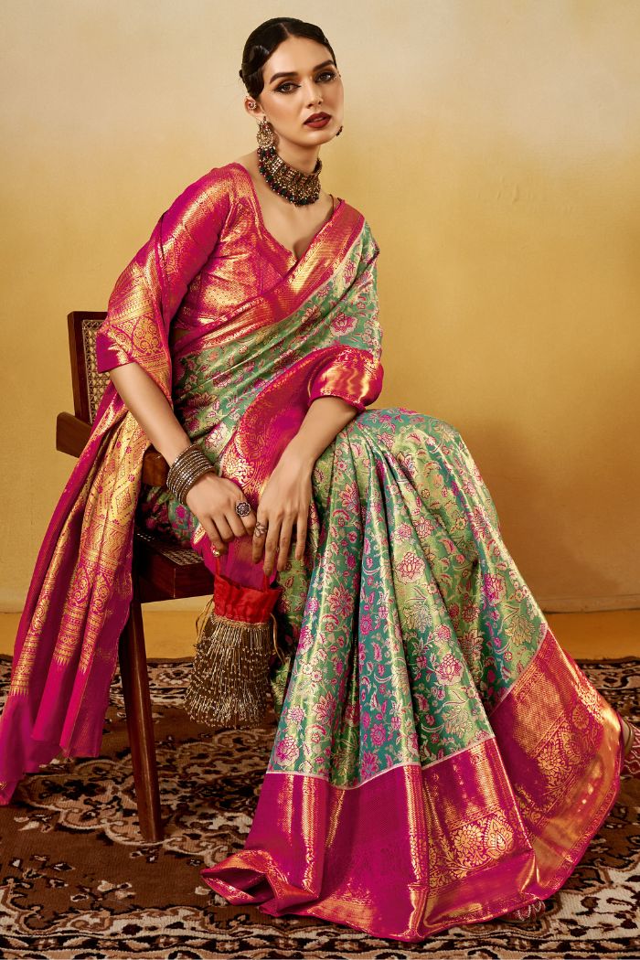 Shadow Green Woven Kanjivaram Saree