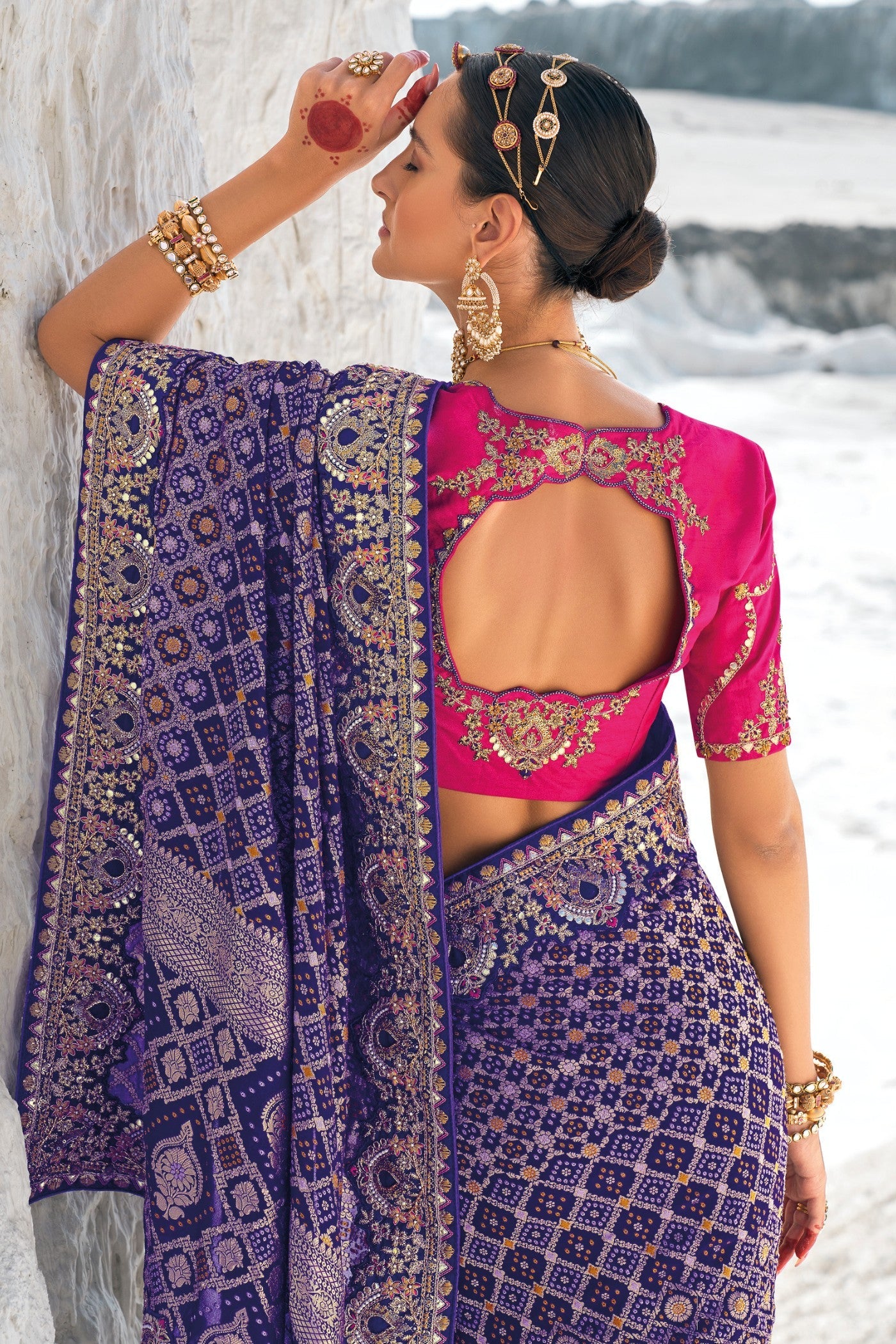 Berry Blue Georgette Patola Saree