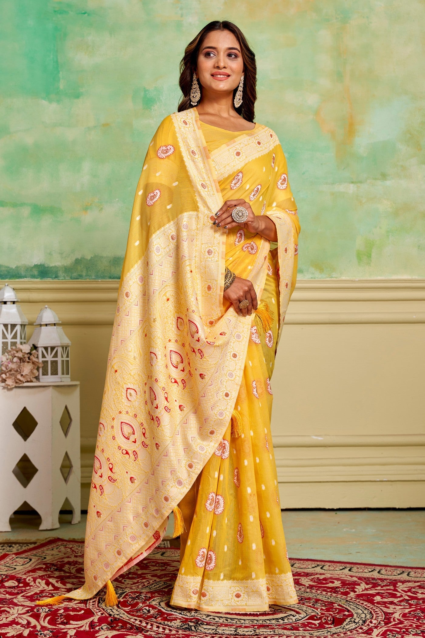 Ronchi Yellow Woven Cotton Saree