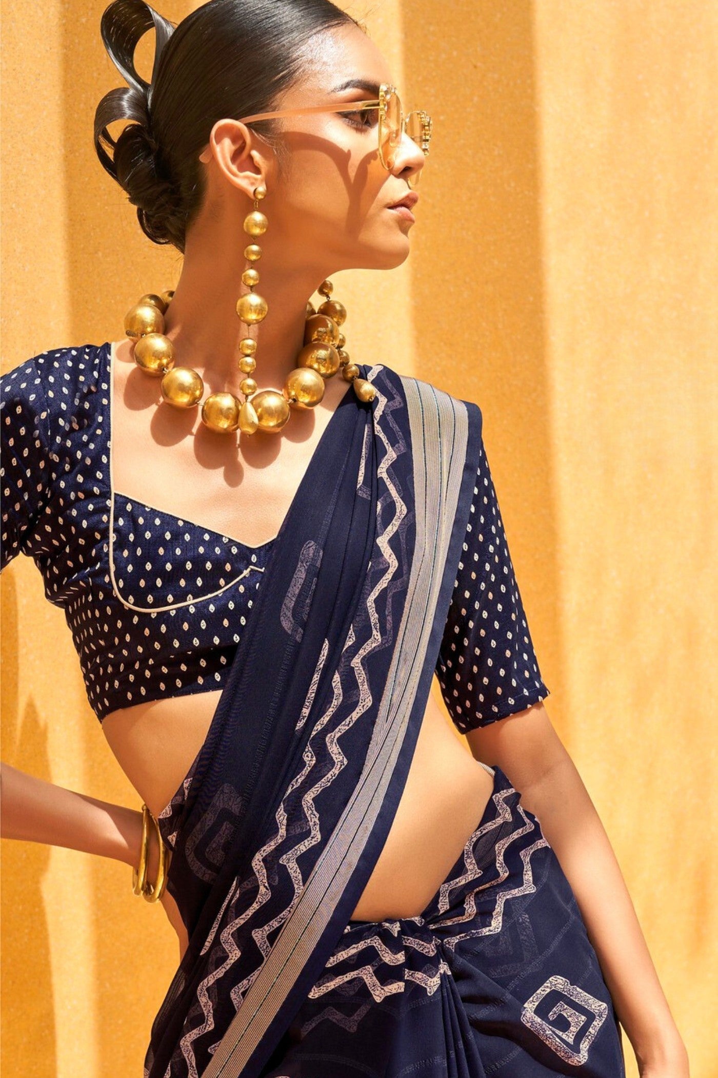 Bleached Blue Georgette Printed Saree