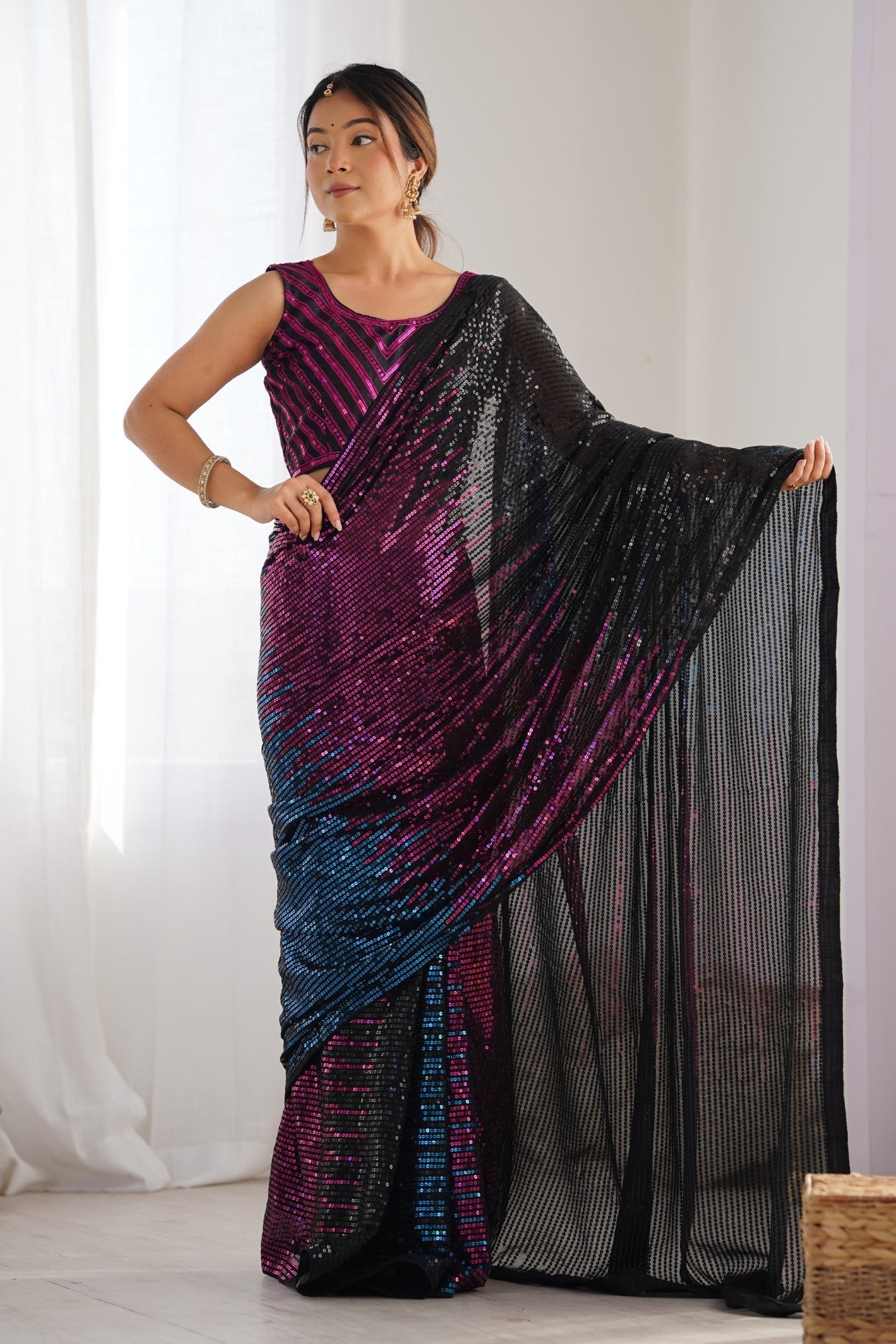 Strikemaster Purple and Blue Designer Party Wear Saree