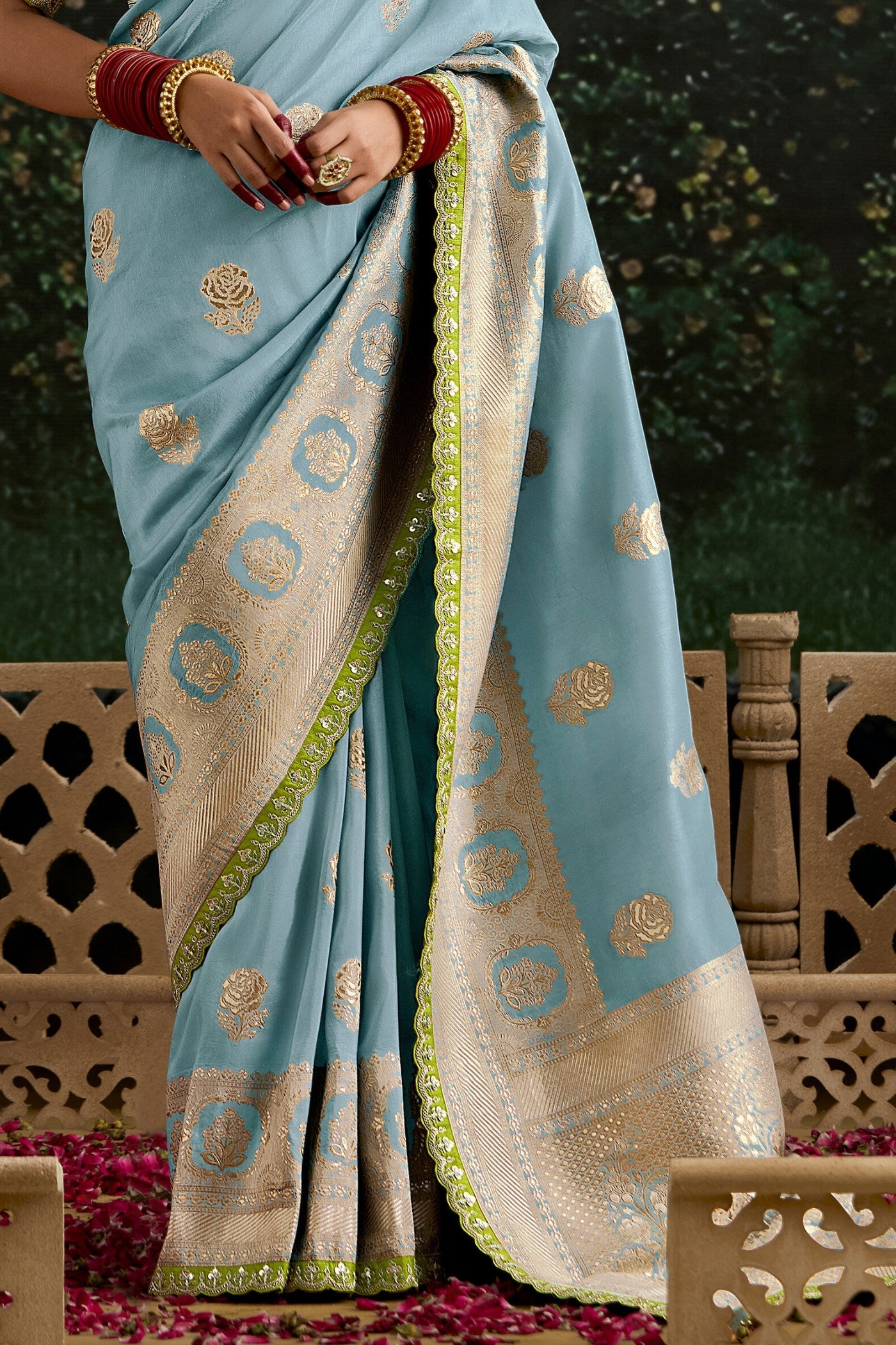 Middle Blue Designer Banarasi Saree