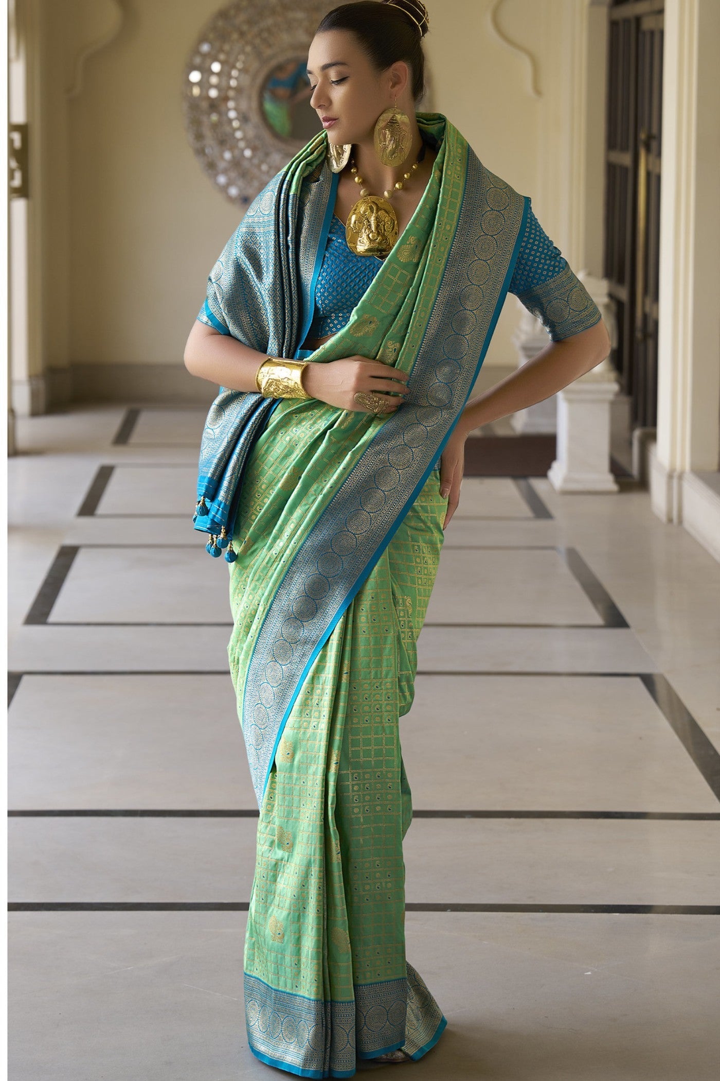 Celadon Green Woven Kanjivaram Saree