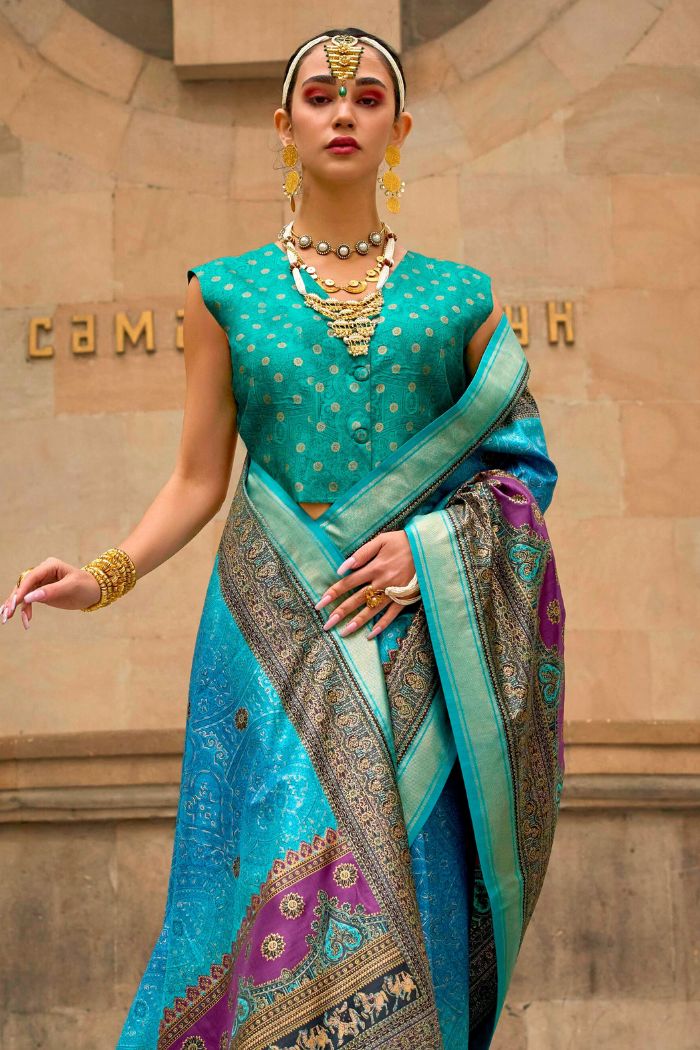 Eastern Blue Printed Patola Saree