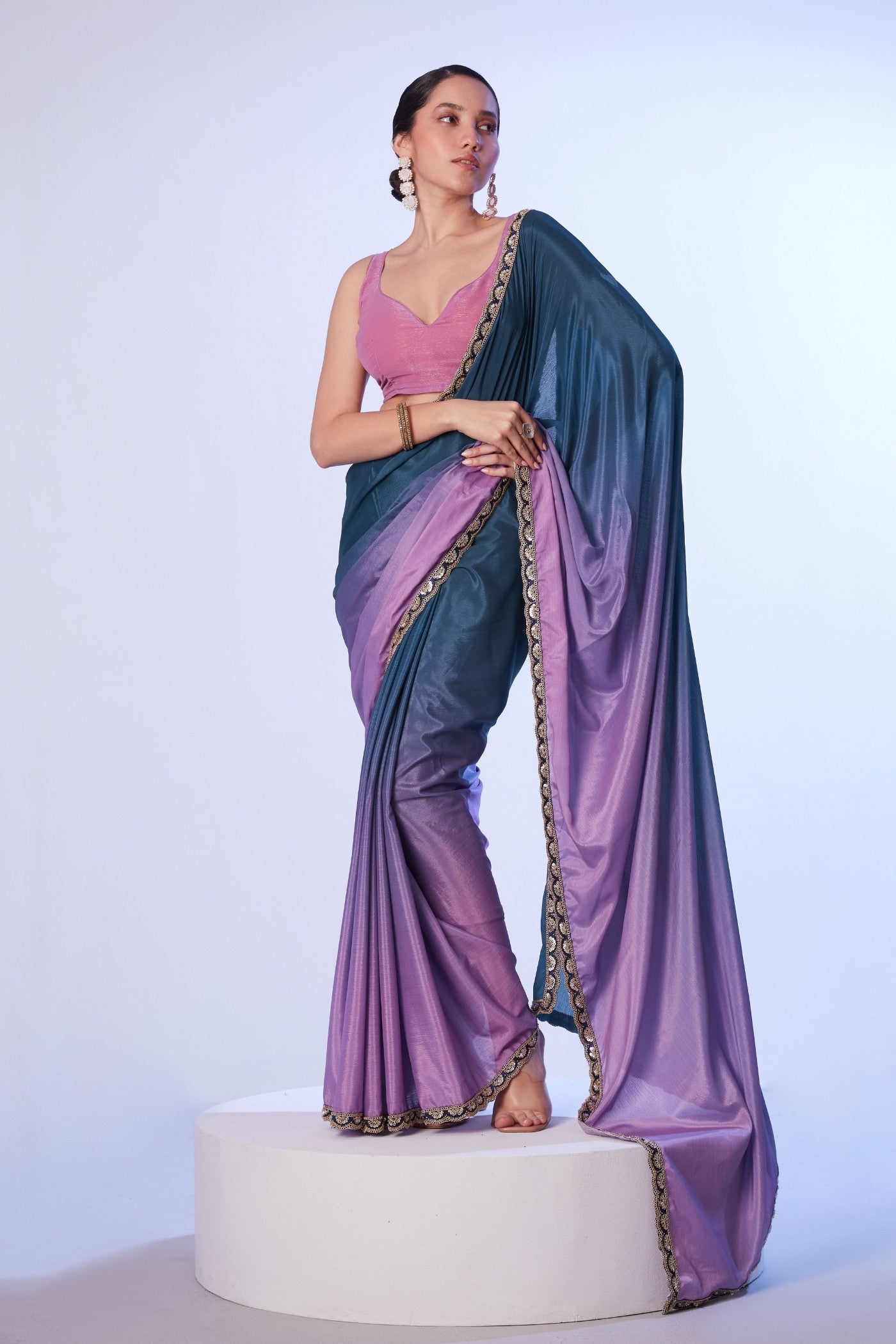 Spruce Blue and Purple Designer Partywear Saree