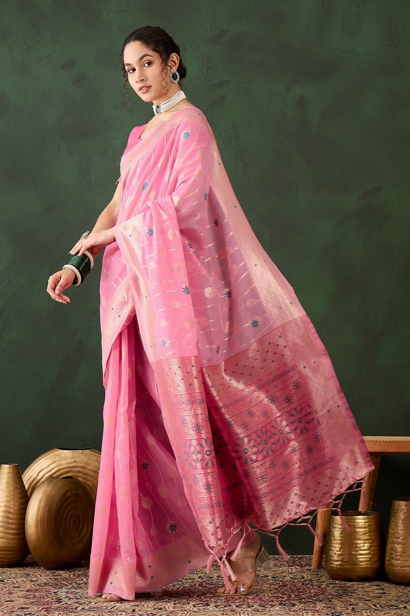 Charm Pink Woven Cotton Saree