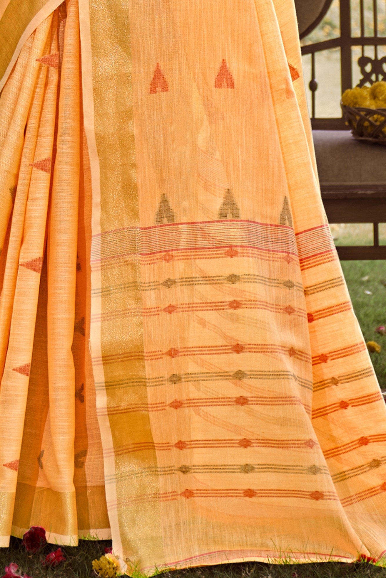 Rajah Orange Cotton Silk Saree