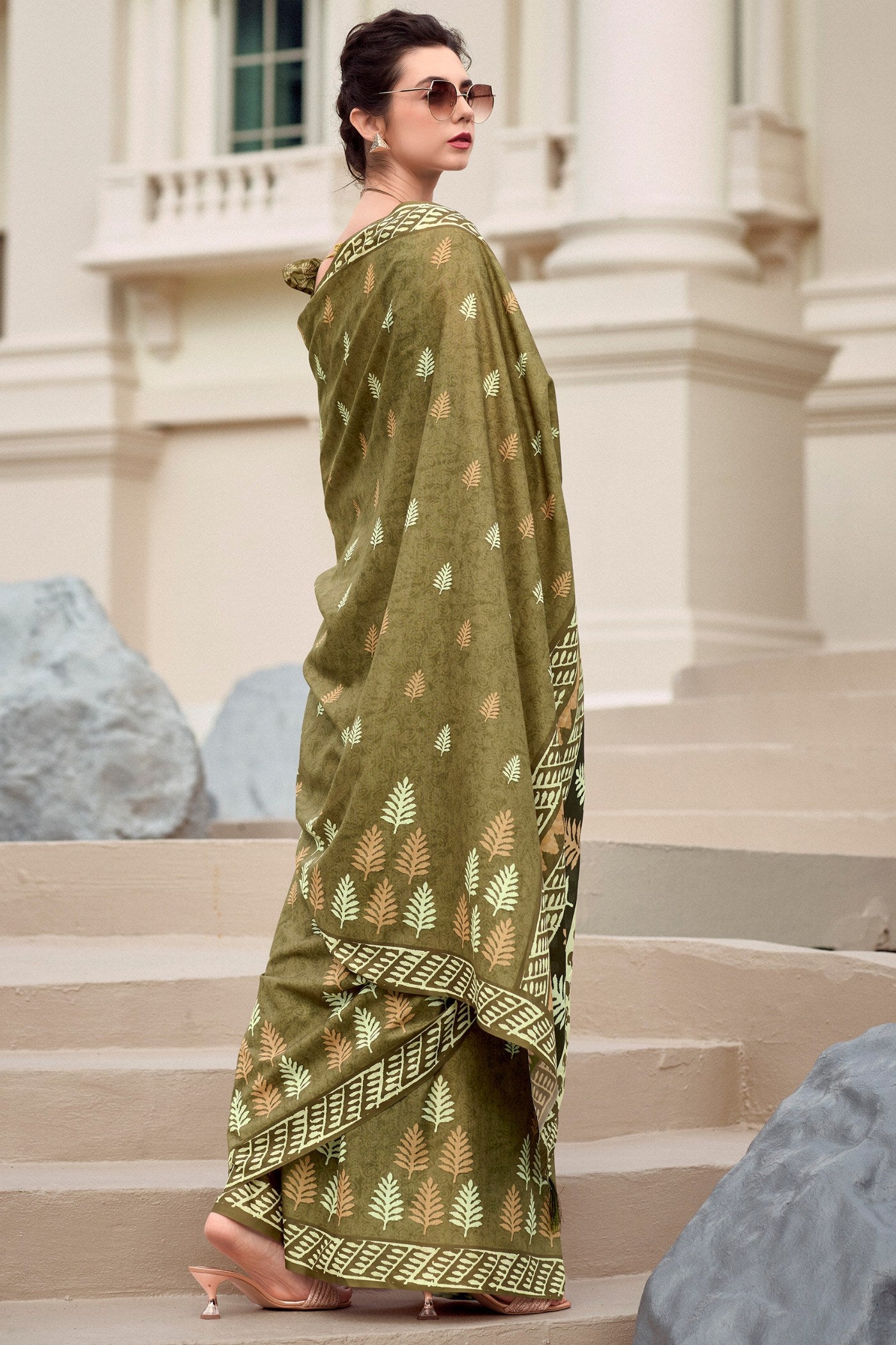 Misty Moss Green Mul Mul Cotton Saree