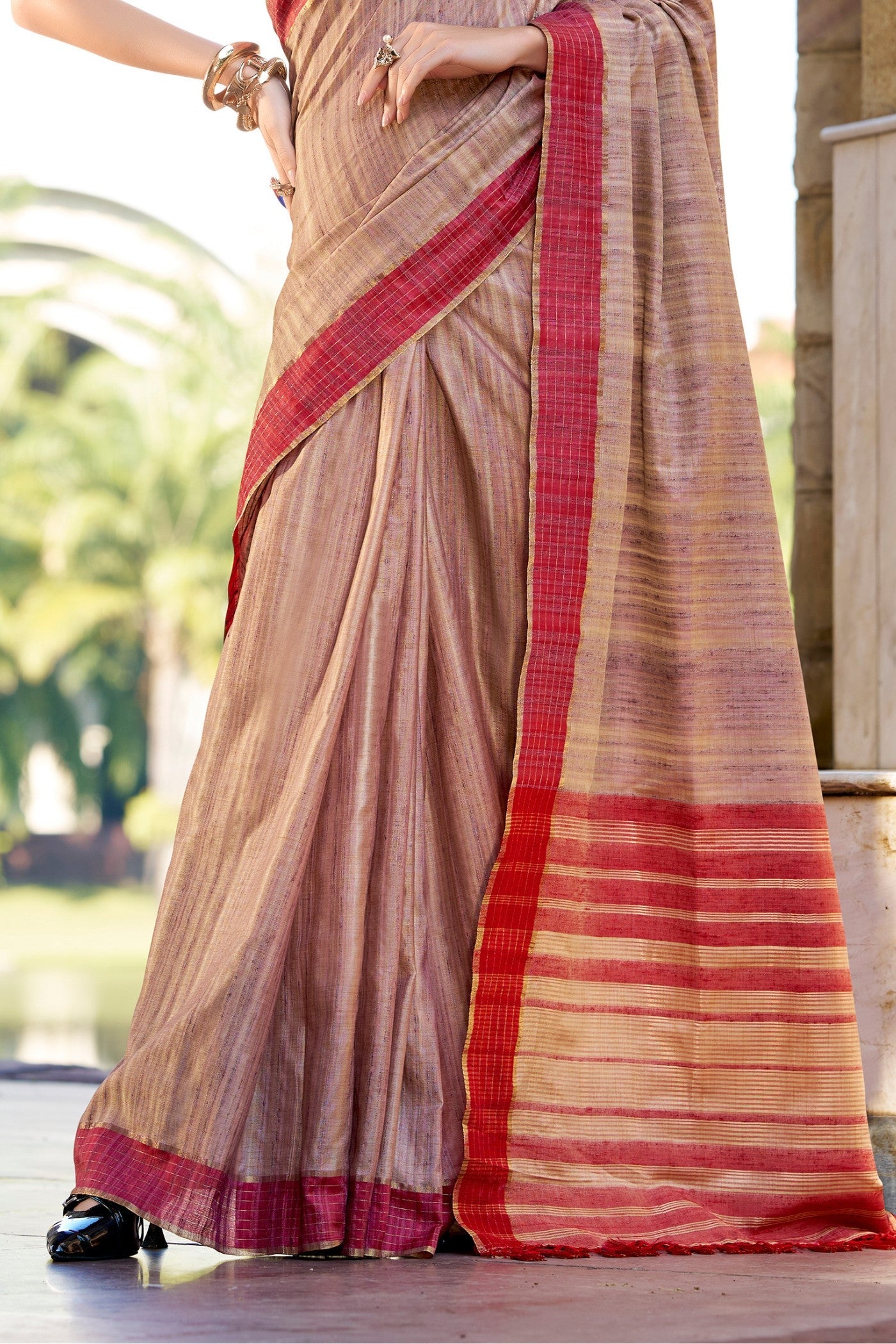 Antique Brass Brown Handloom Katan Saree