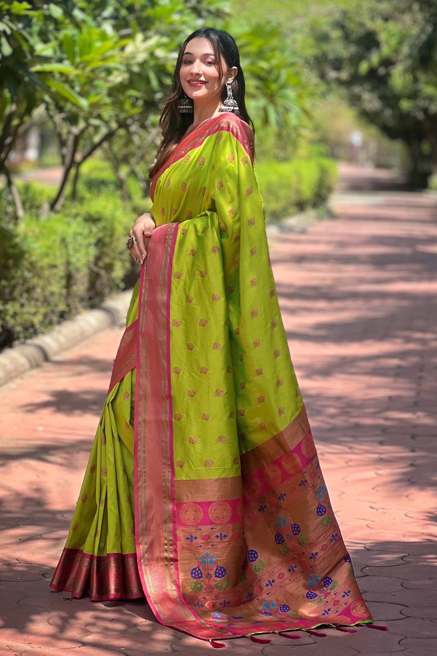 Citron Green Woven Paithani Saree