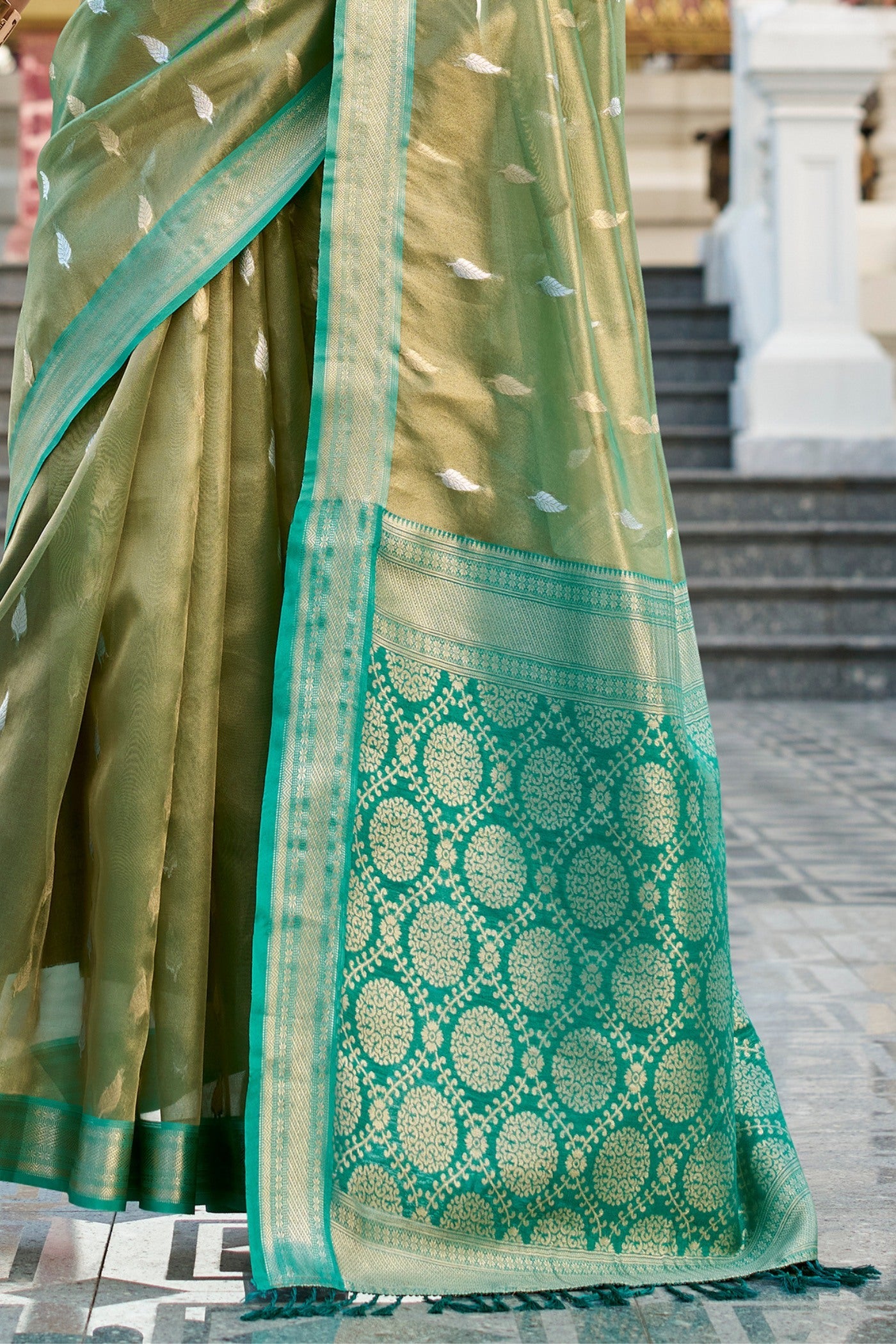 Sapling Green Tissue Silk Saree