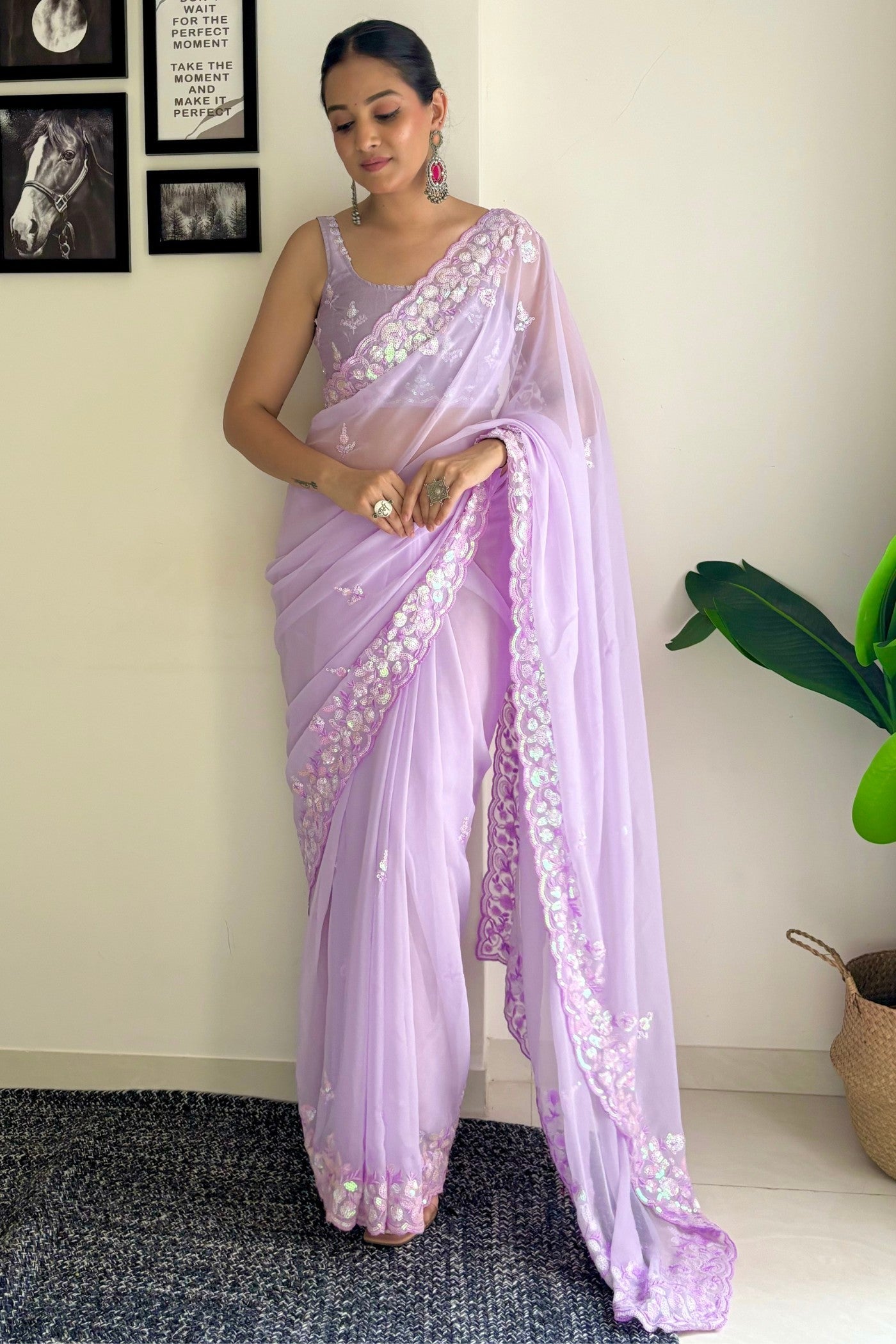 Cherub Lavender Embroidery Georgette saree