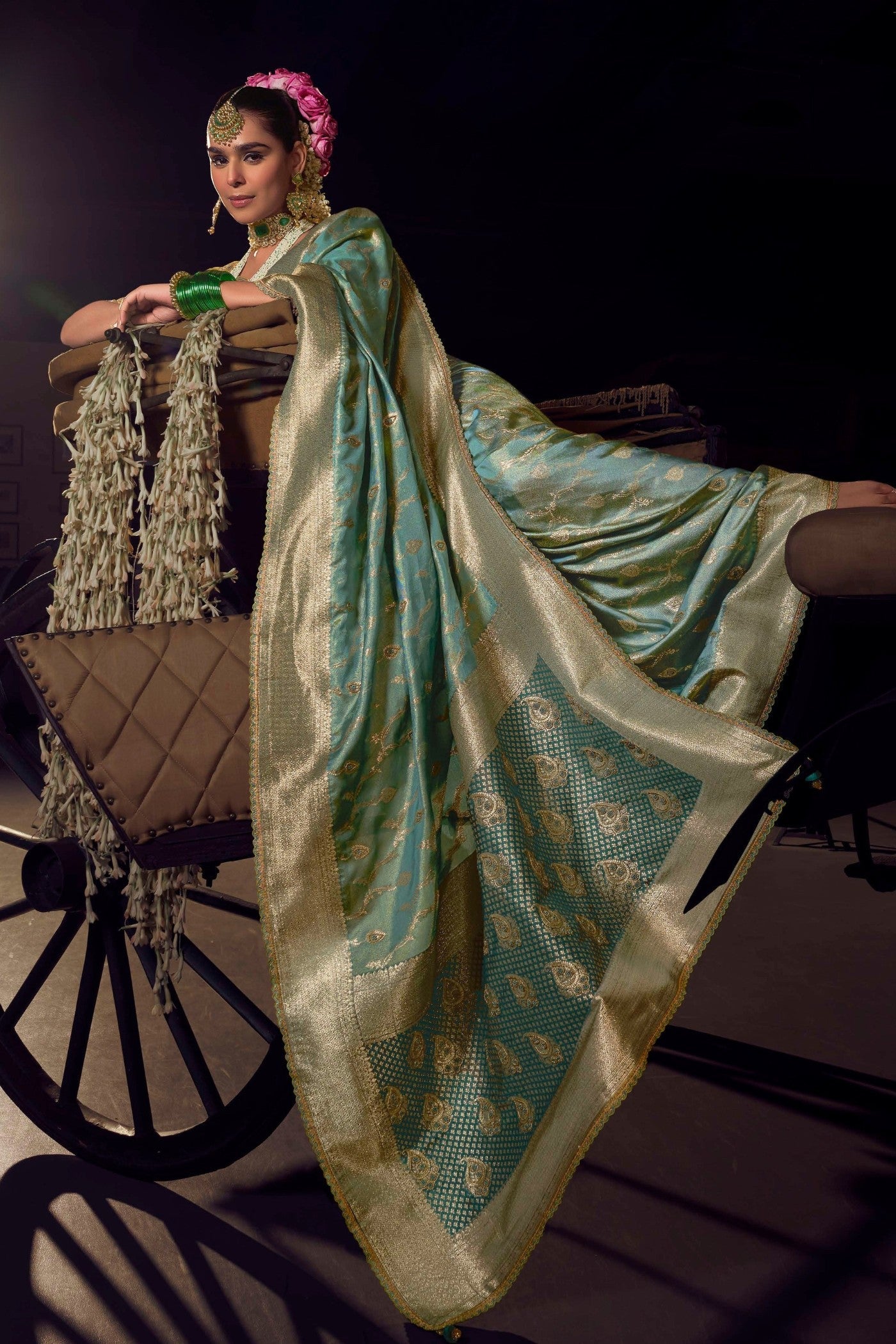 Usafa Blue Designer Banarasi Saree