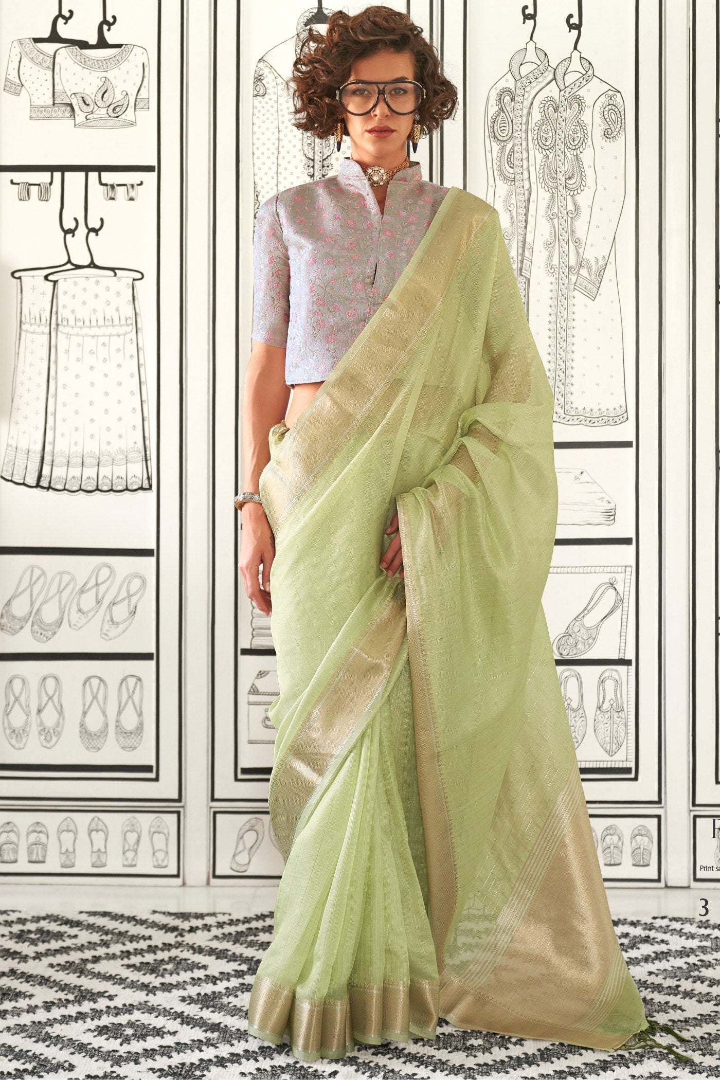 Teak Green Chiffon Handloom Saree