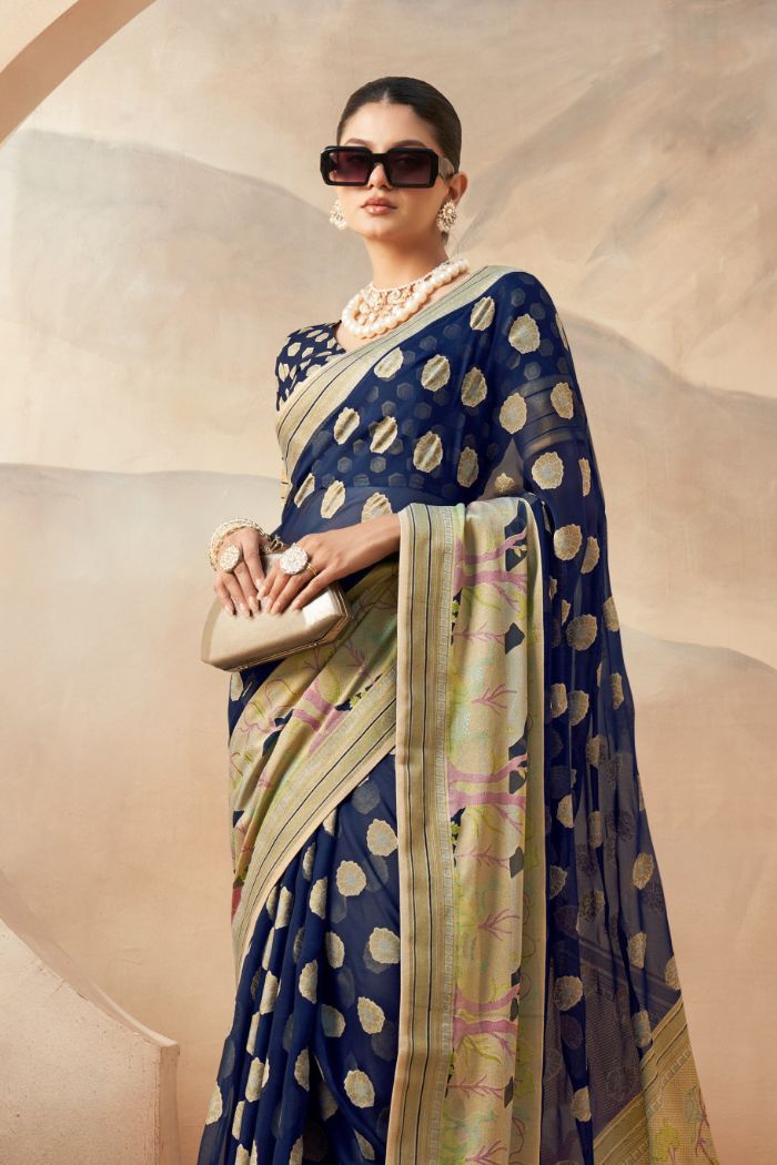 Butterfly Blue Woven Georgette saree