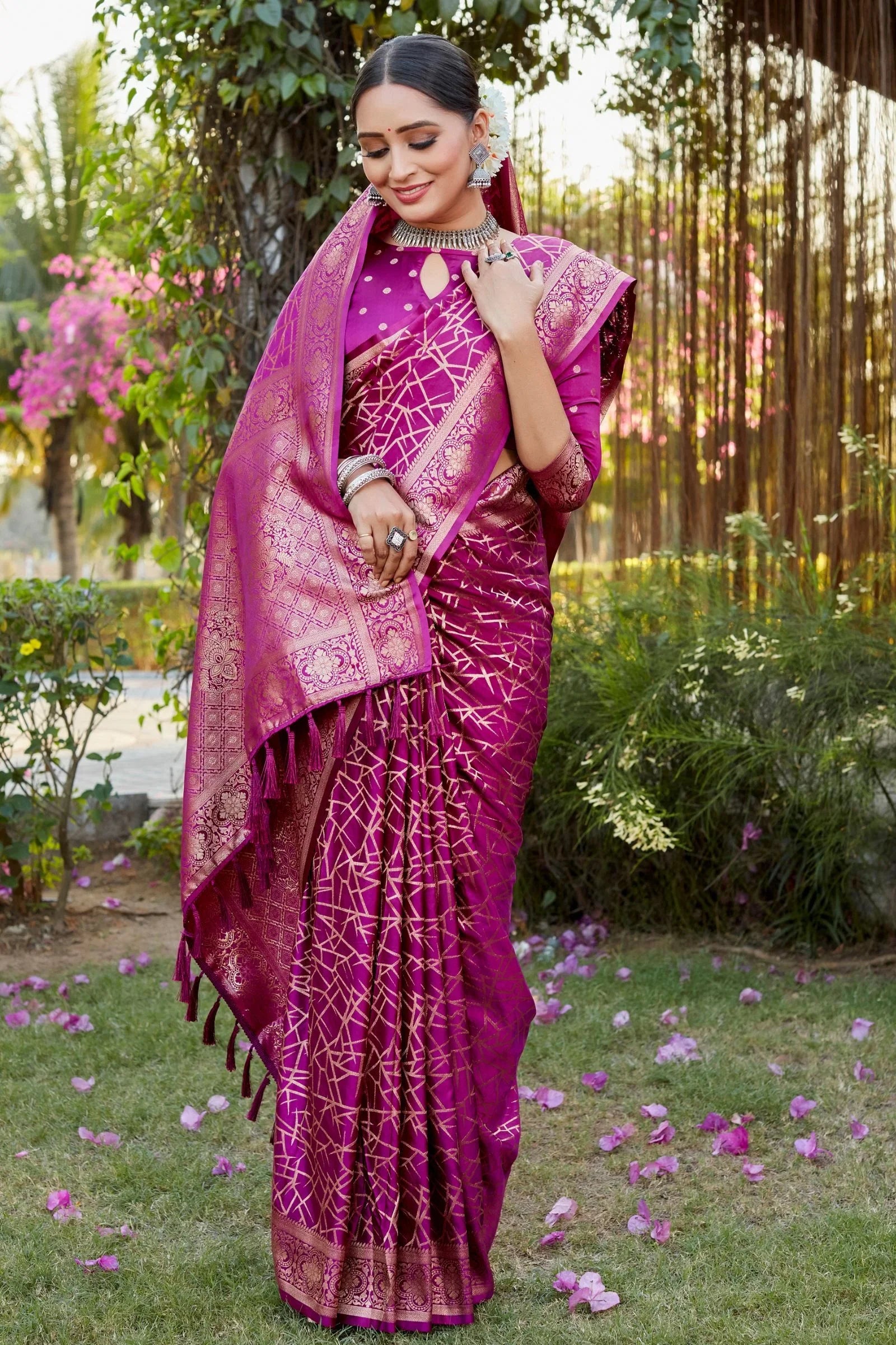 Violet Pink Color Pure Kanjivaram Soft Satin Silk Saree