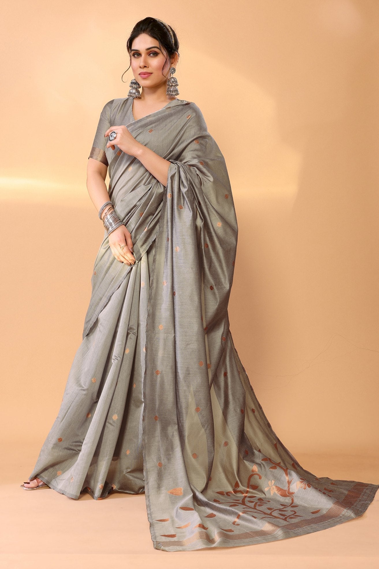 Nomad Grey Woven Chanderi Cotton Saree