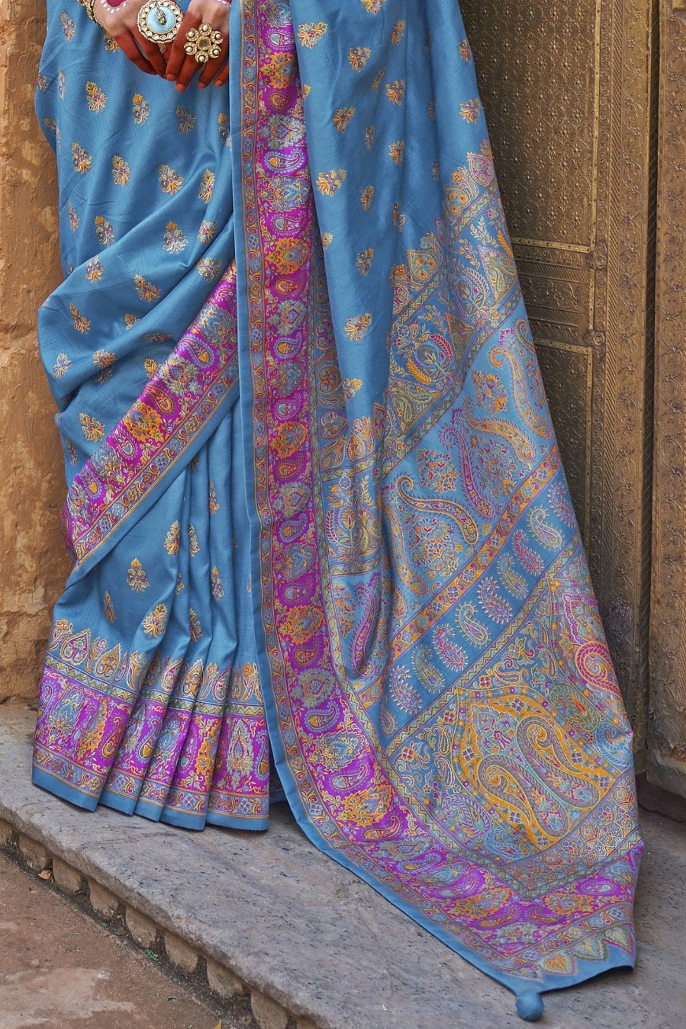 Hyacinth Blue Banarasi Jamawar Saree