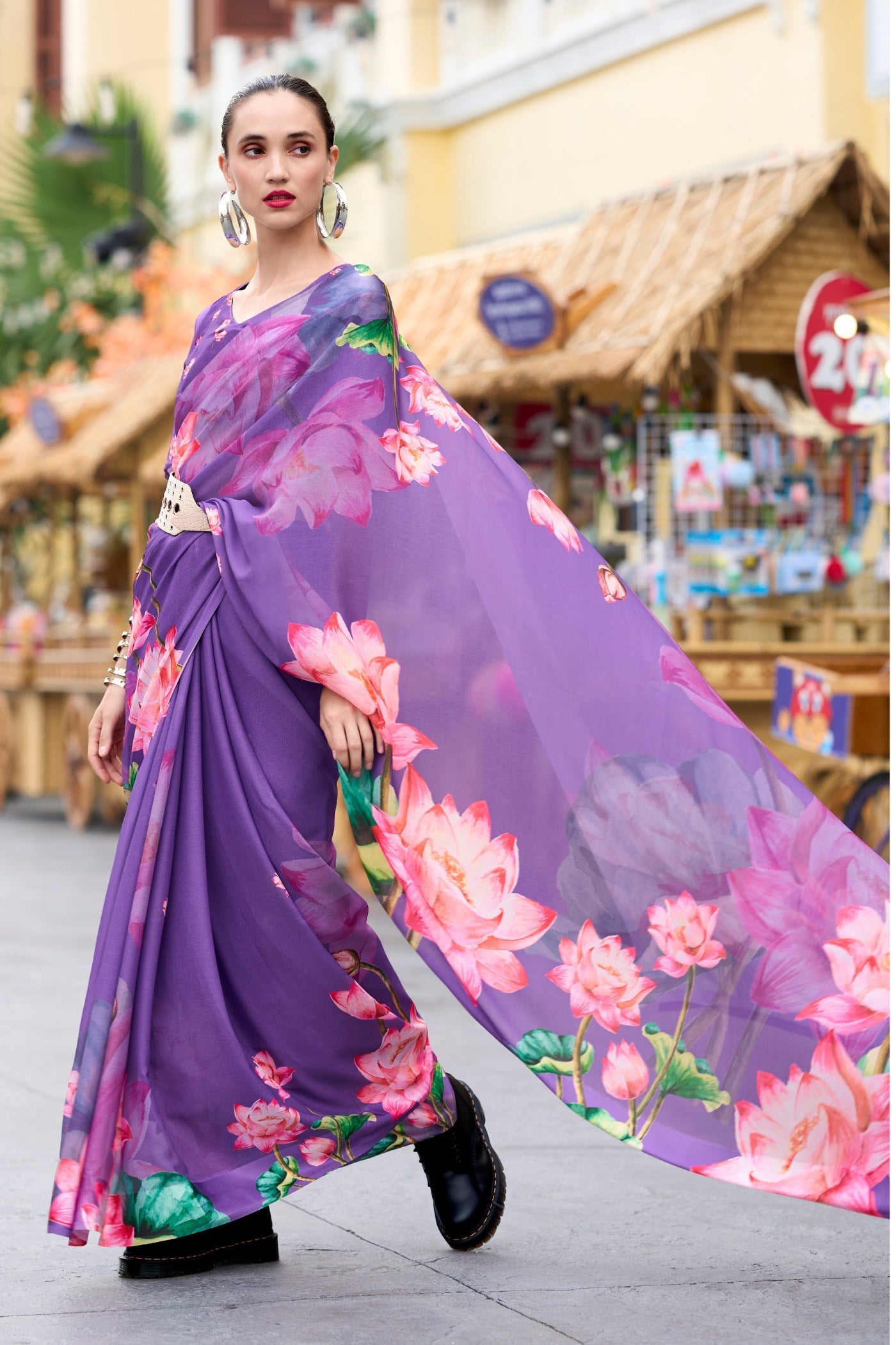 Wisteria Lavender Printed Georgette Saree